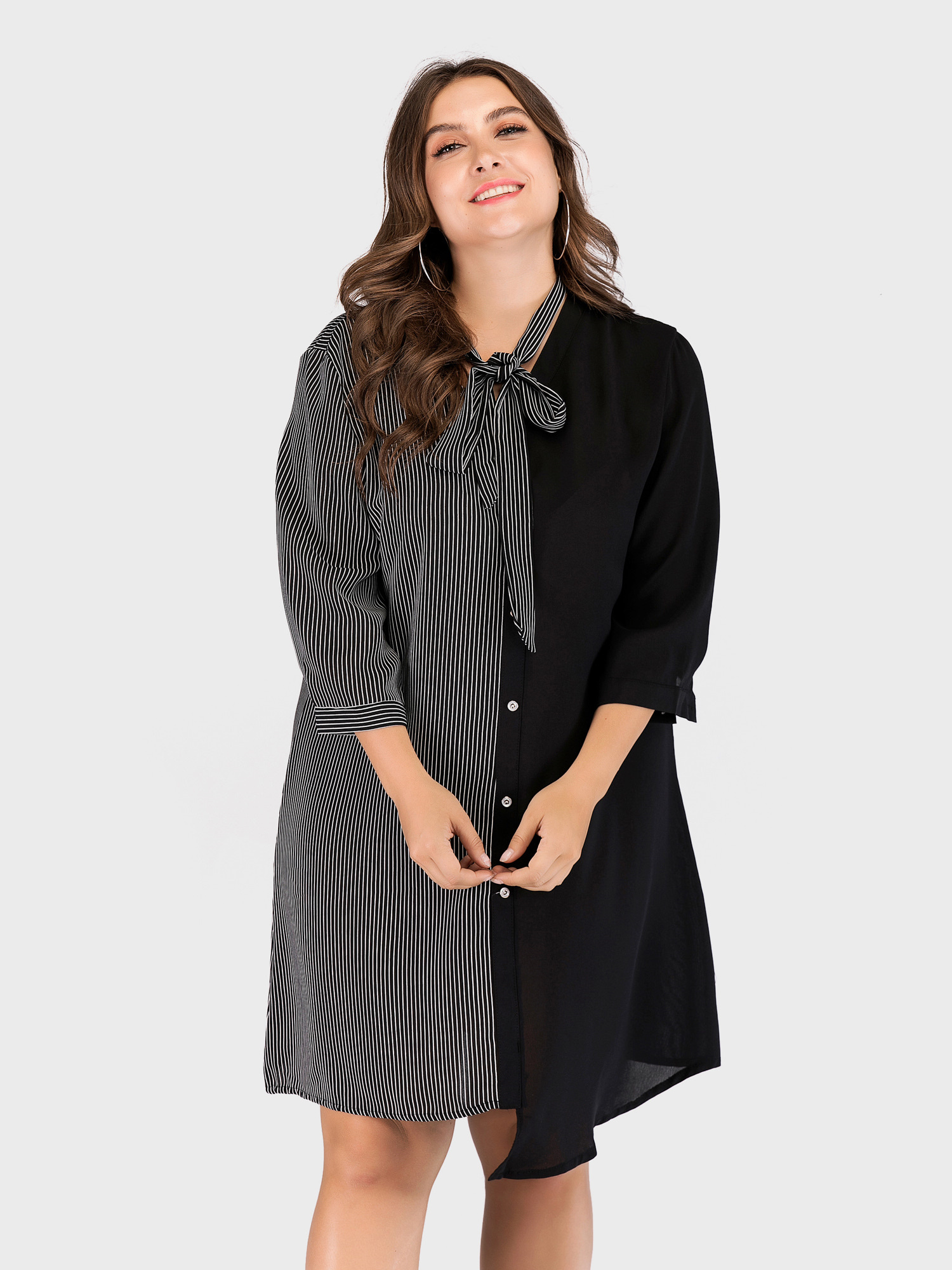 Irregular Middle-Length Sleeves Dress with Lace-Up