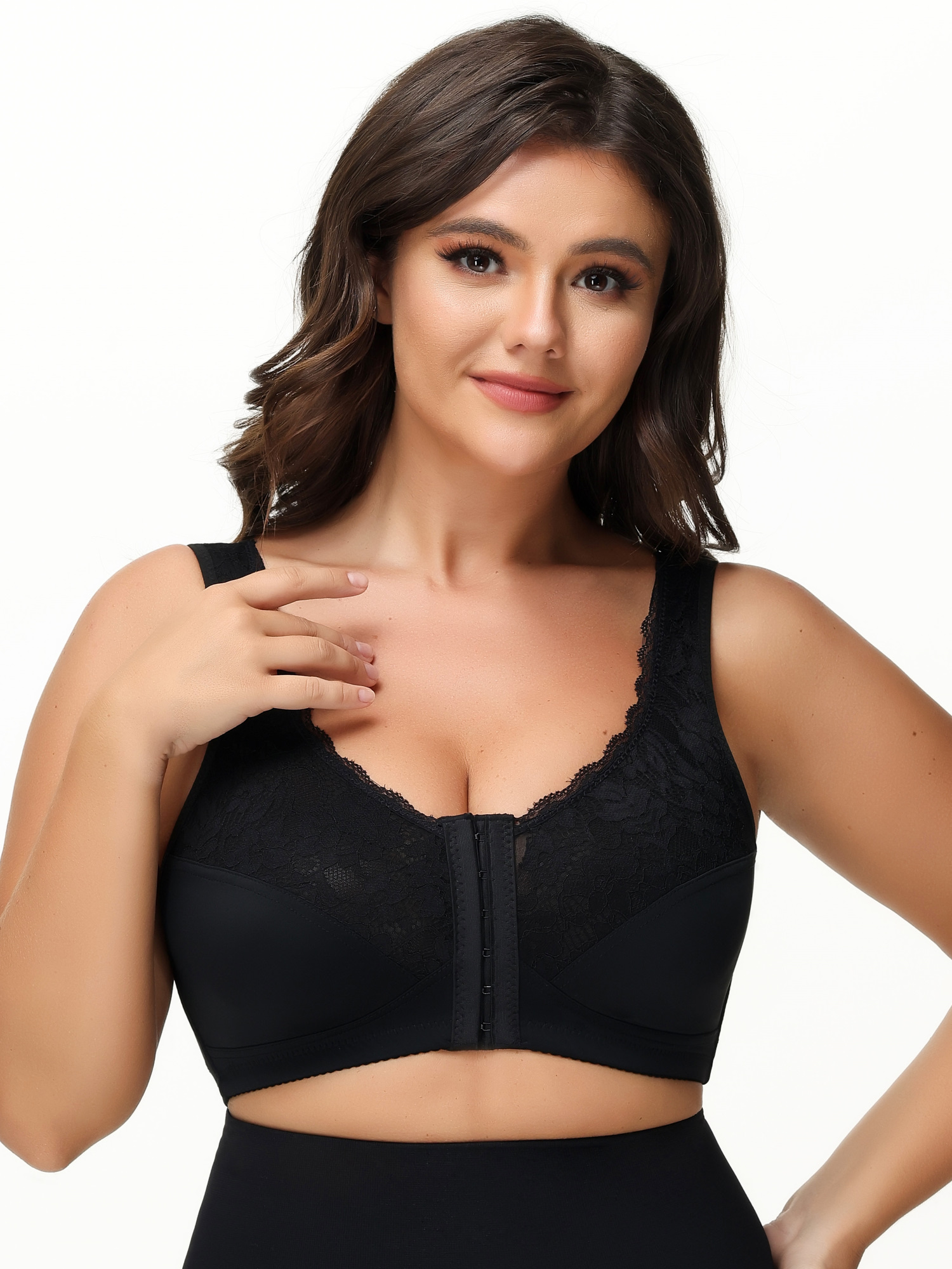 Mid Size Front Closure Rose Lace Support Bra