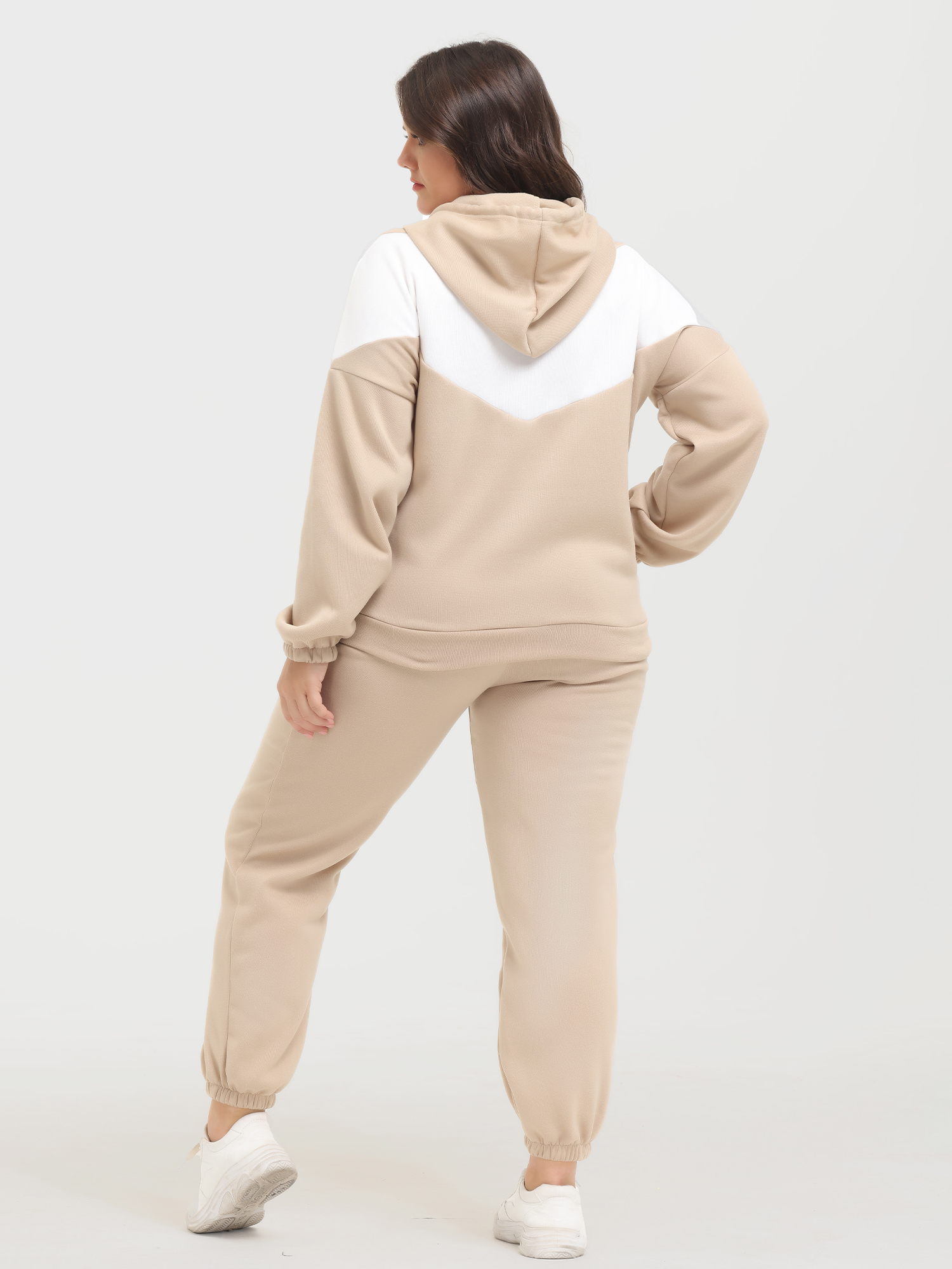 Casual Fashion Colorblock Fleece Hoodie 2-Piece Set