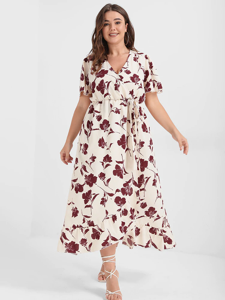 Floral Ruffle Knot Side Wrap Dress(Buy 2 Free Shipping)