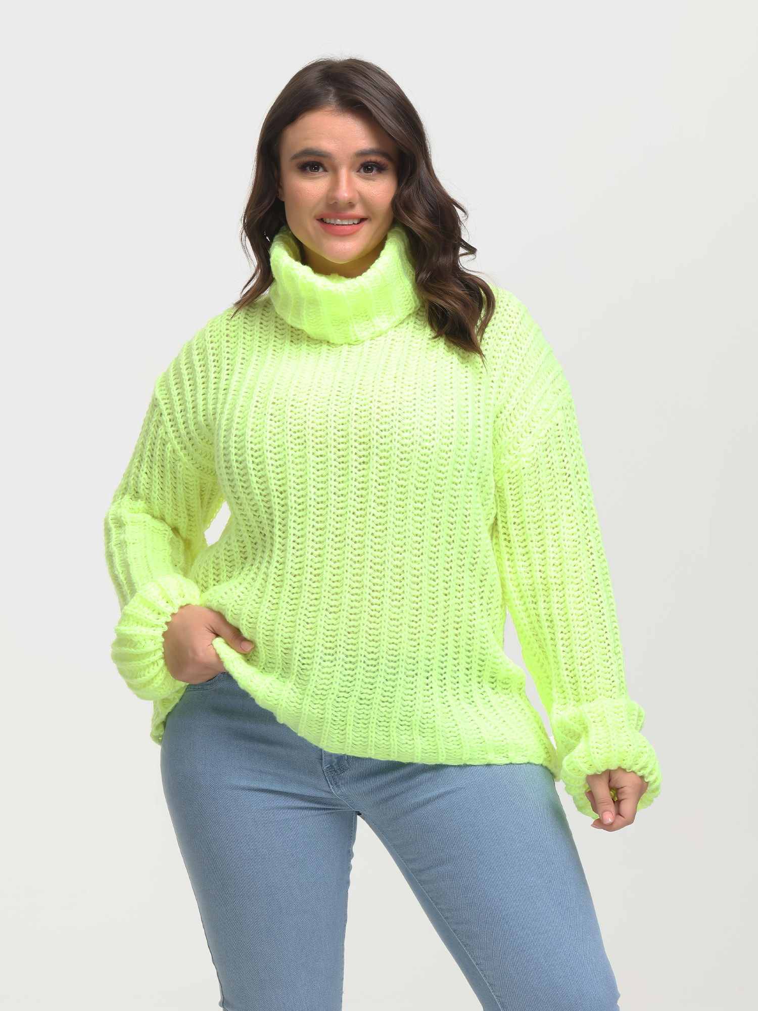 Puffy Turtleneck Long Sleeve Knit Pullover Sweater