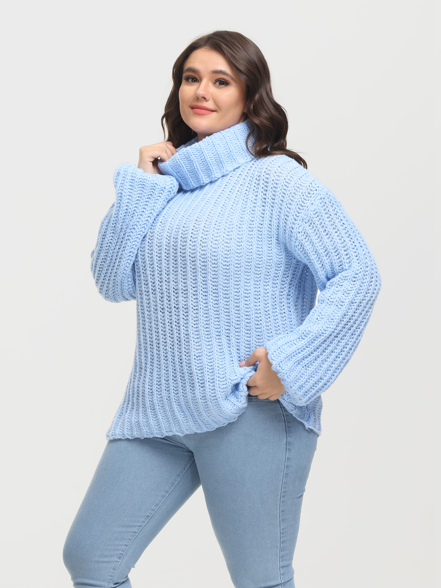 Puffy Turtleneck Long Sleeve Knit Pullover Sweater