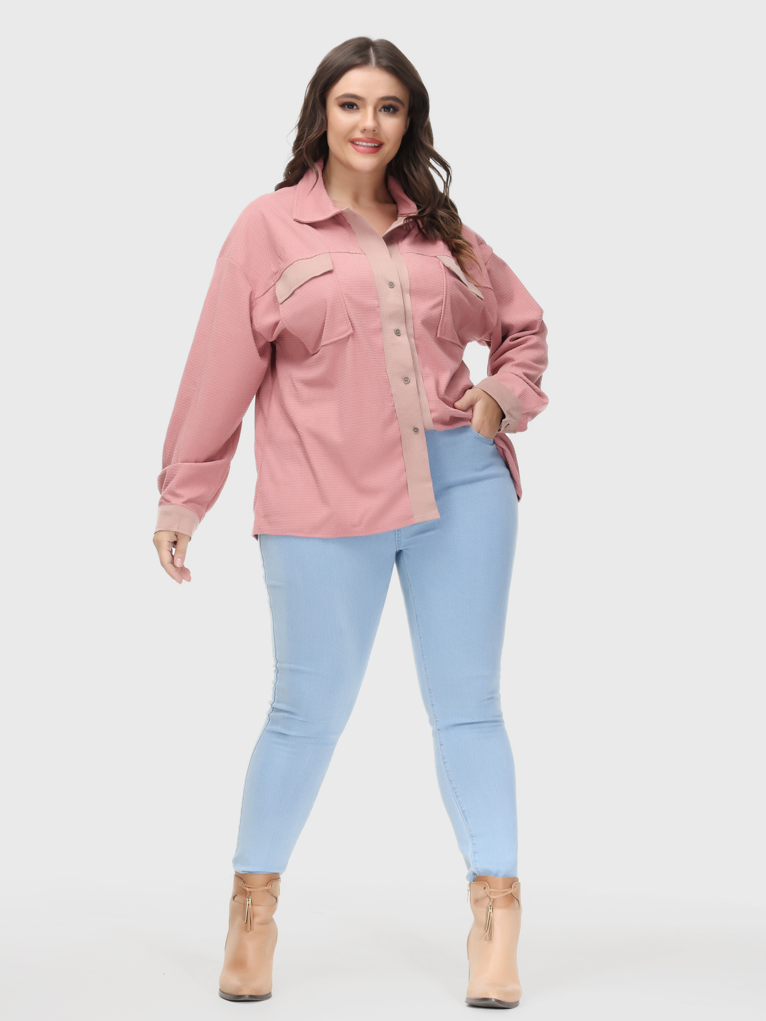 Lapel Button Down Long Sleeve Shacket