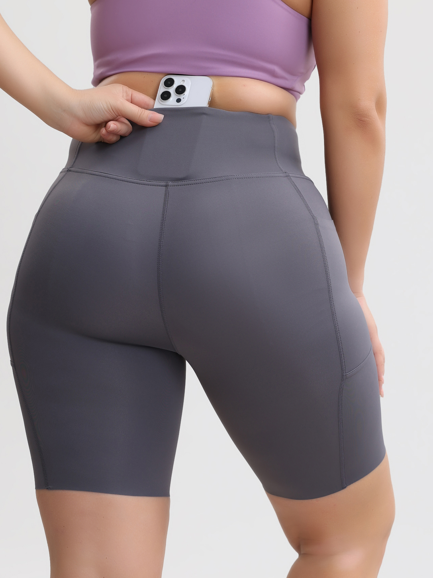 High-Waisted Nude Sports Shorts with Pockets