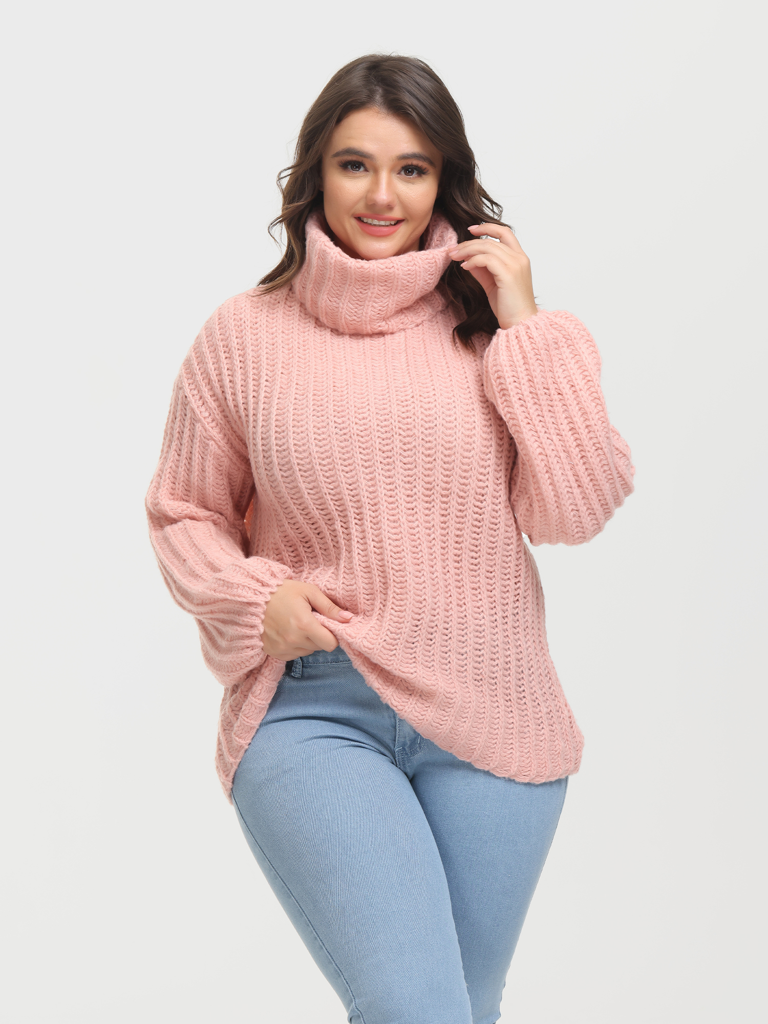 Puffy Turtleneck Long Sleeve Knit Pullover Sweater
