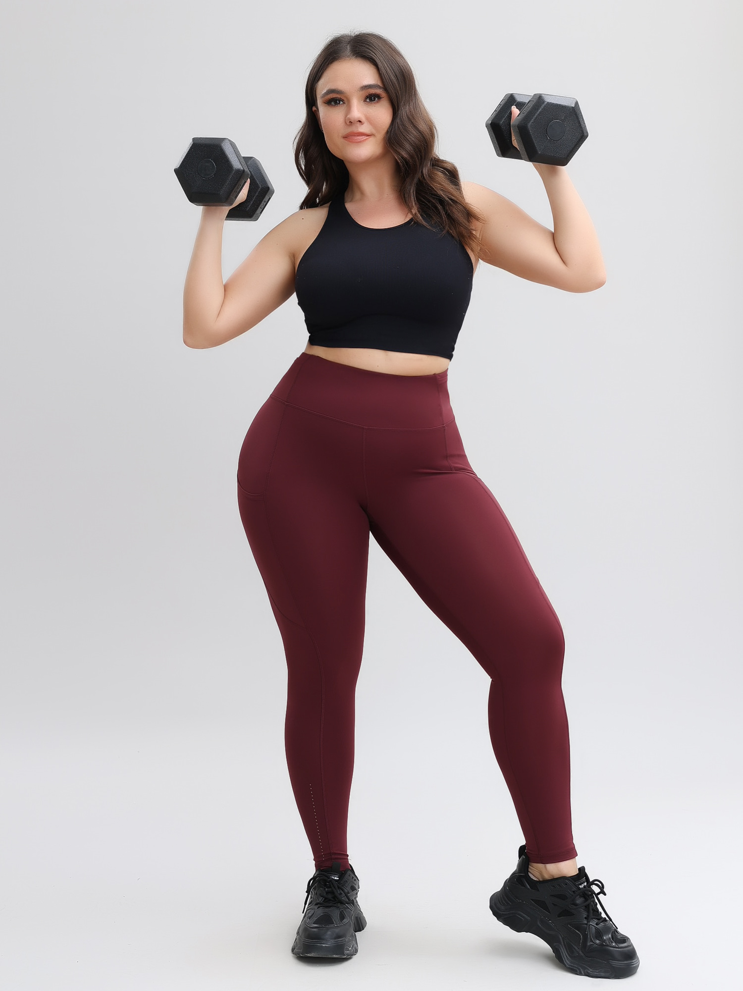 Stretchy High Waist 9/10 Double Fleece Soft Sports Yoga Leggings with Pockets