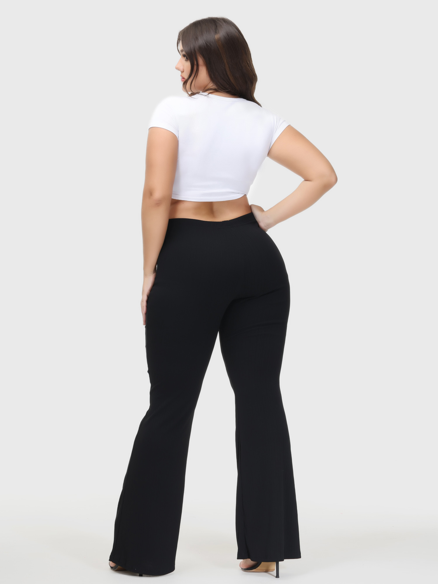 Casual High Waist Drop Flared Ribbed Pants