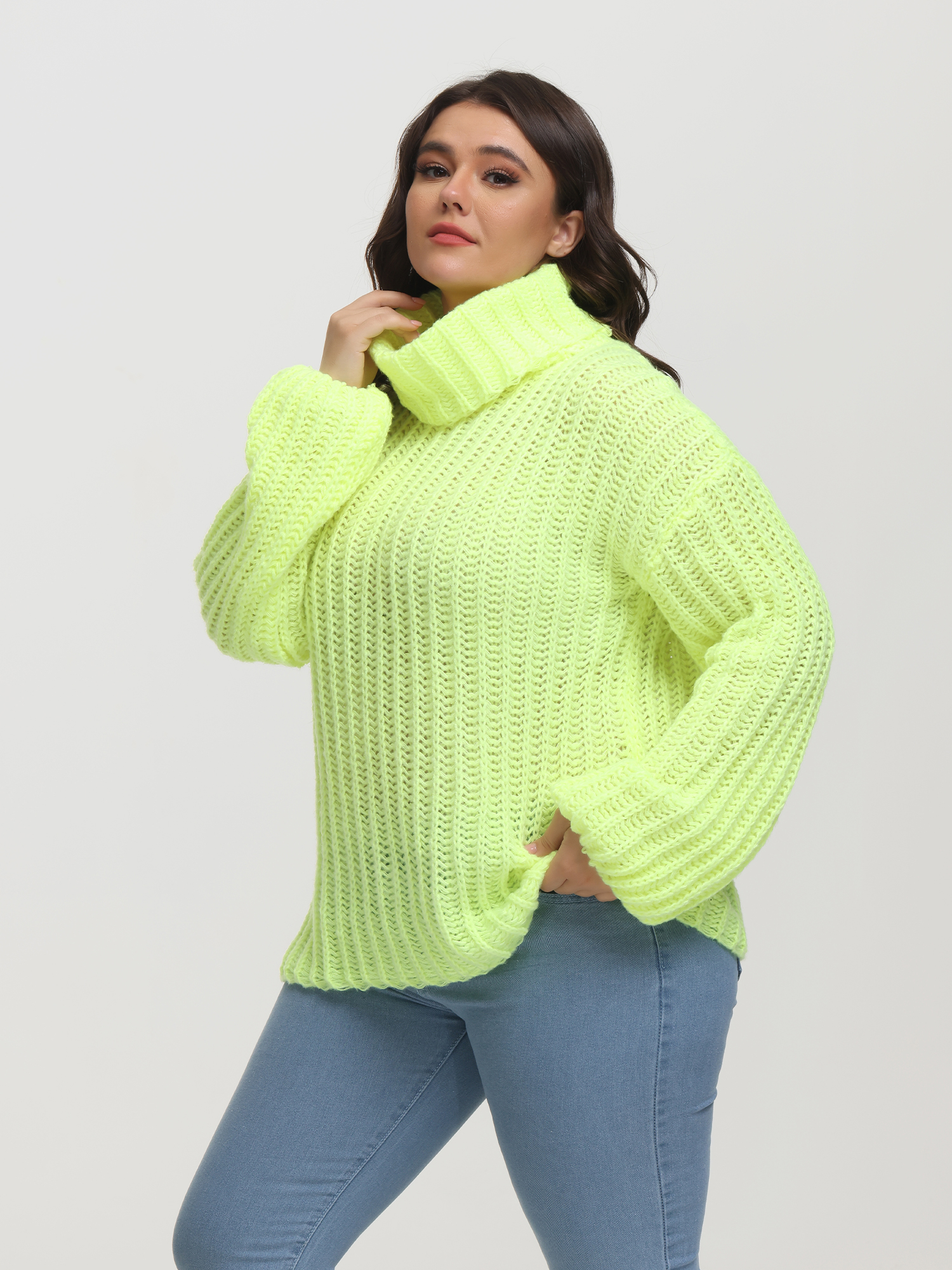 Puffy Turtleneck Long Sleeve Knit Pullover Sweater