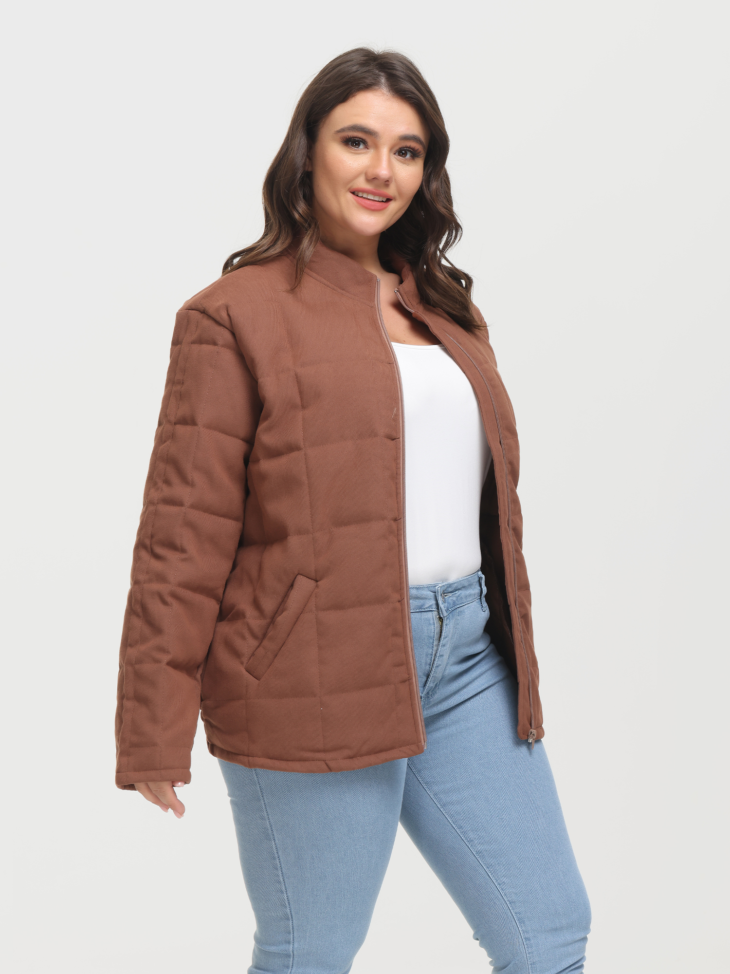 Zip-Up Long Sleeve Quilt Jacket with Pockets