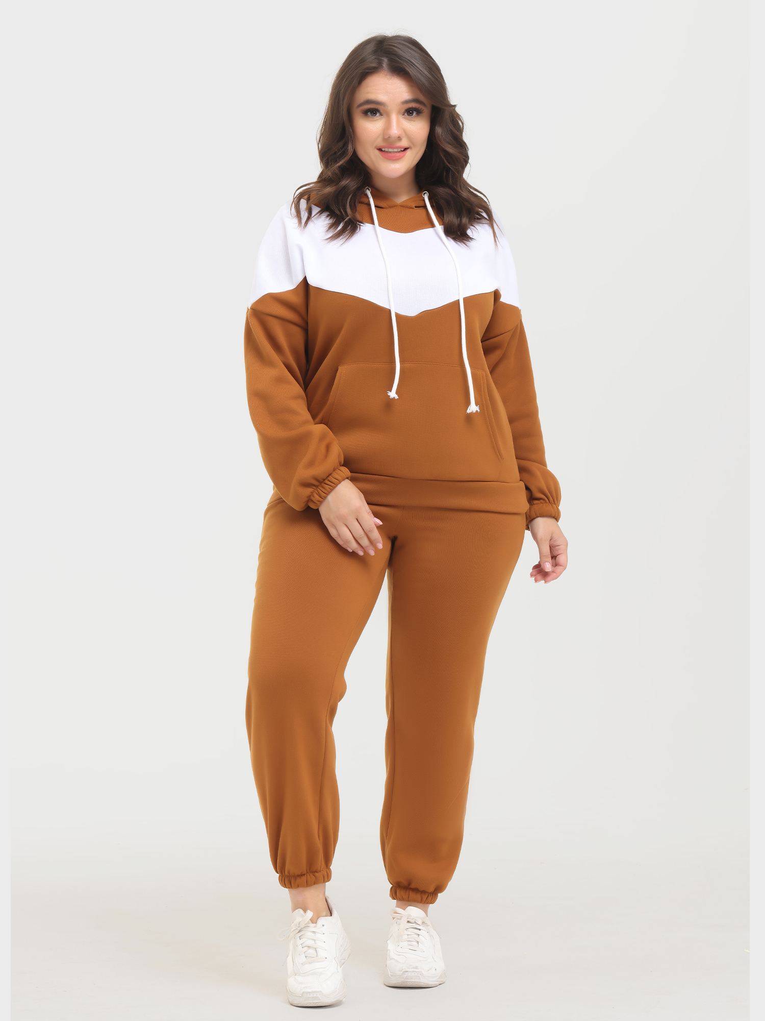 Casual Fashion Colorblock Fleece Hoodie 2-Piece Set