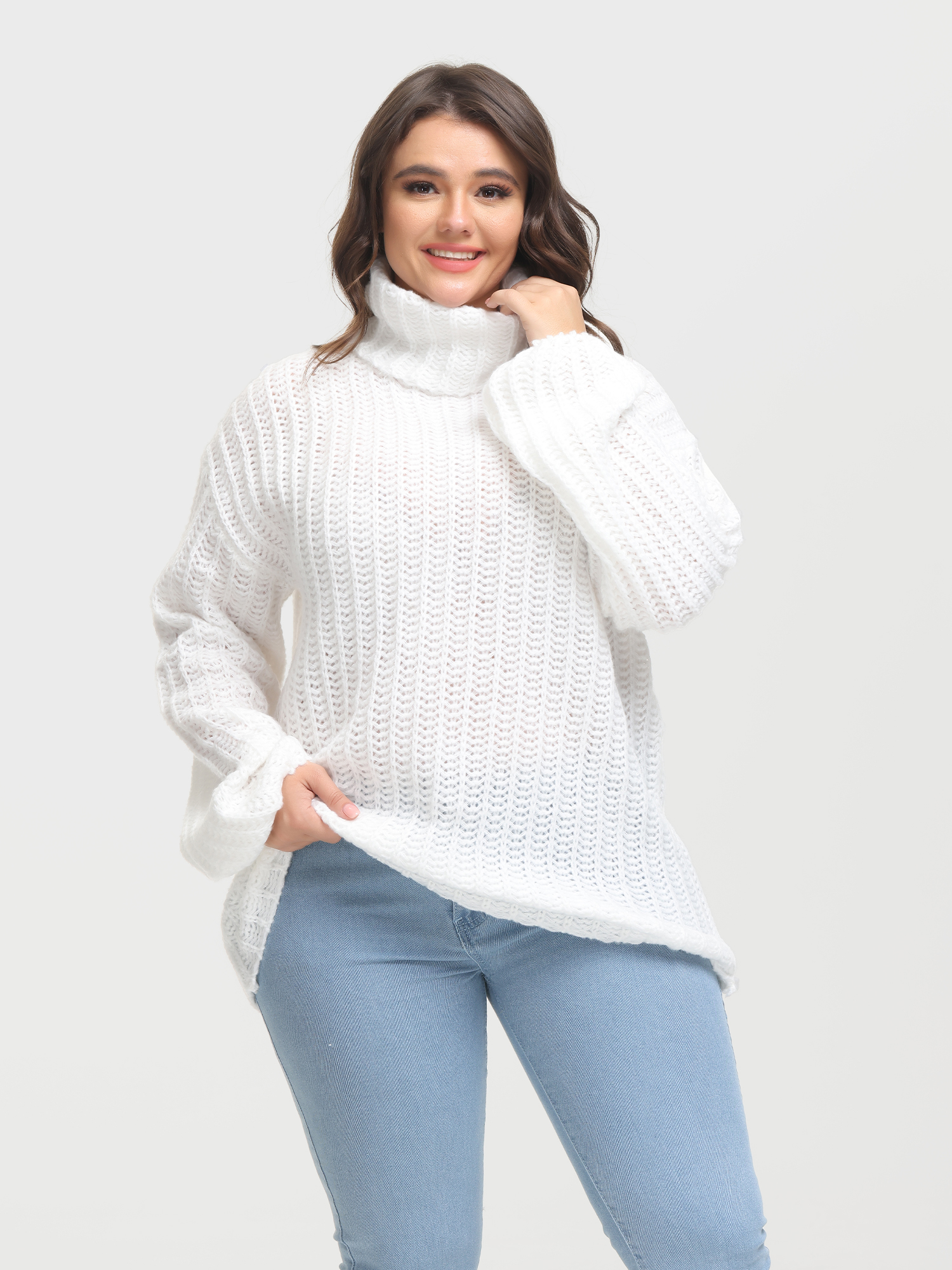 Puffy Turtleneck Long Sleeve Knit Pullover Sweater