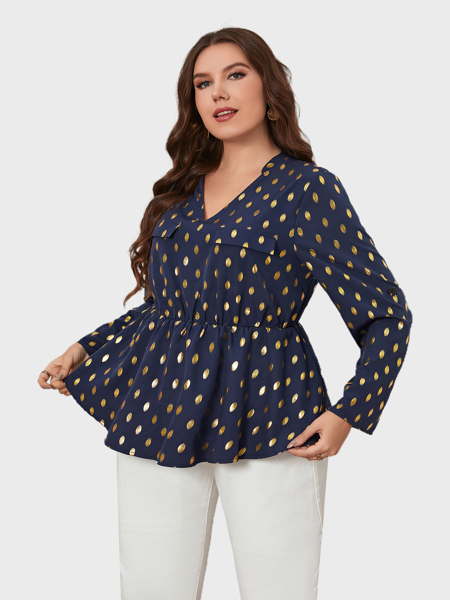 V-neck Slim Waist Blouse Shirt