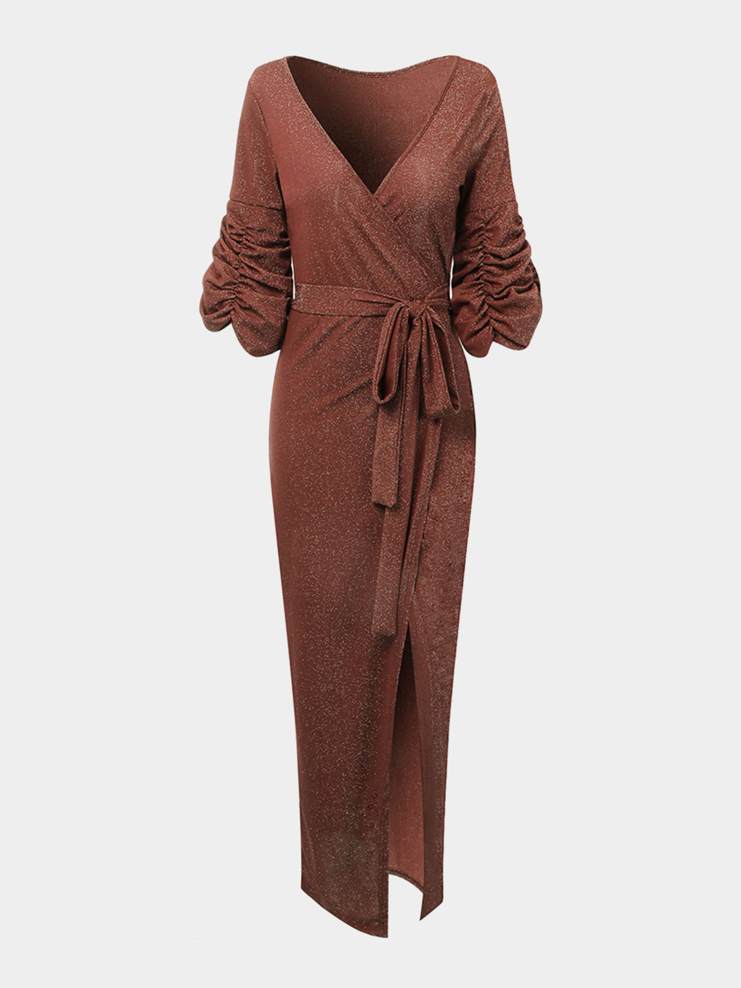 Midsize Shiny Plunge-V Maxi Dress