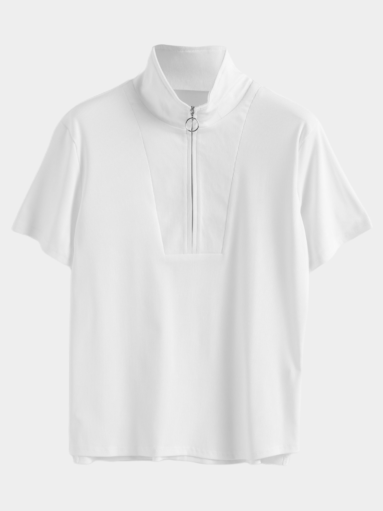 Ribbed Half-Zip Top with Side Split