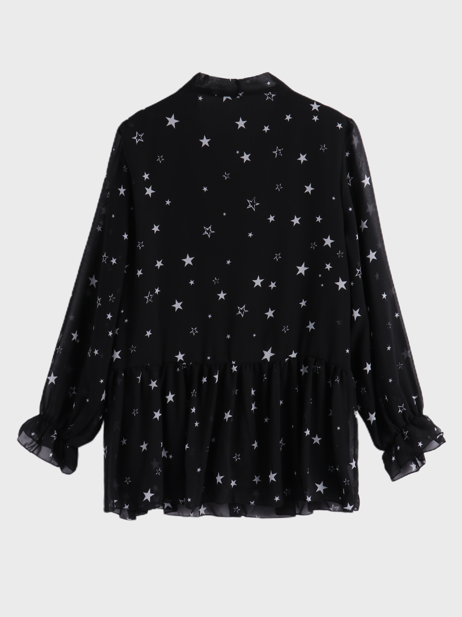 Bow Tie Star Ruffle Mesh Blouse