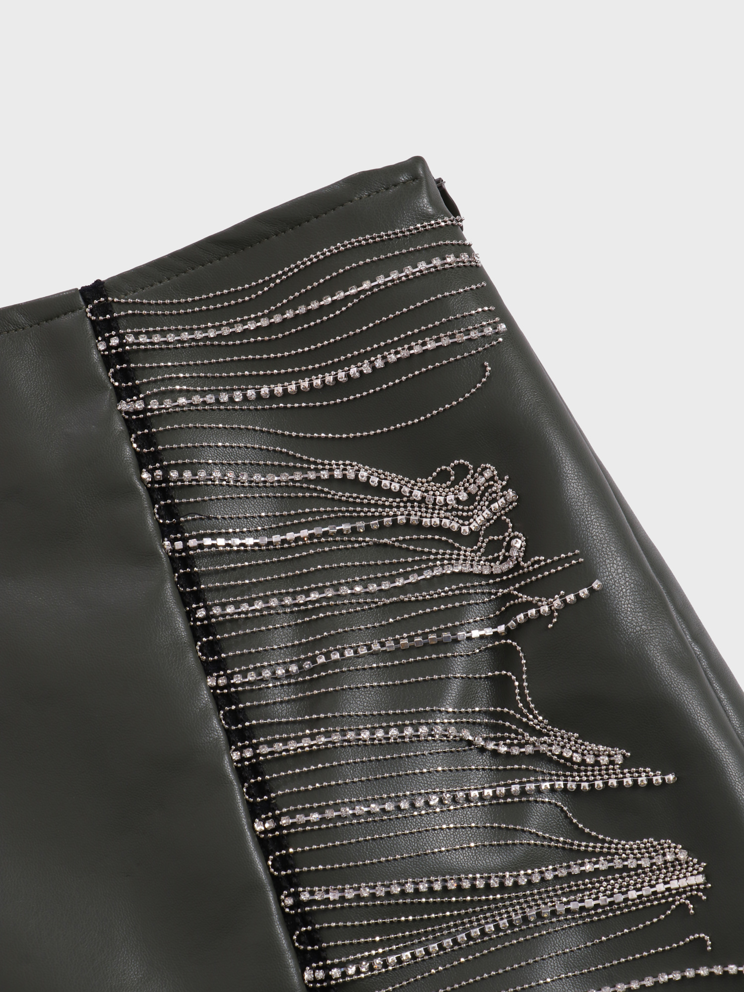 Fringe Stretch Leather Skirt with Side Split