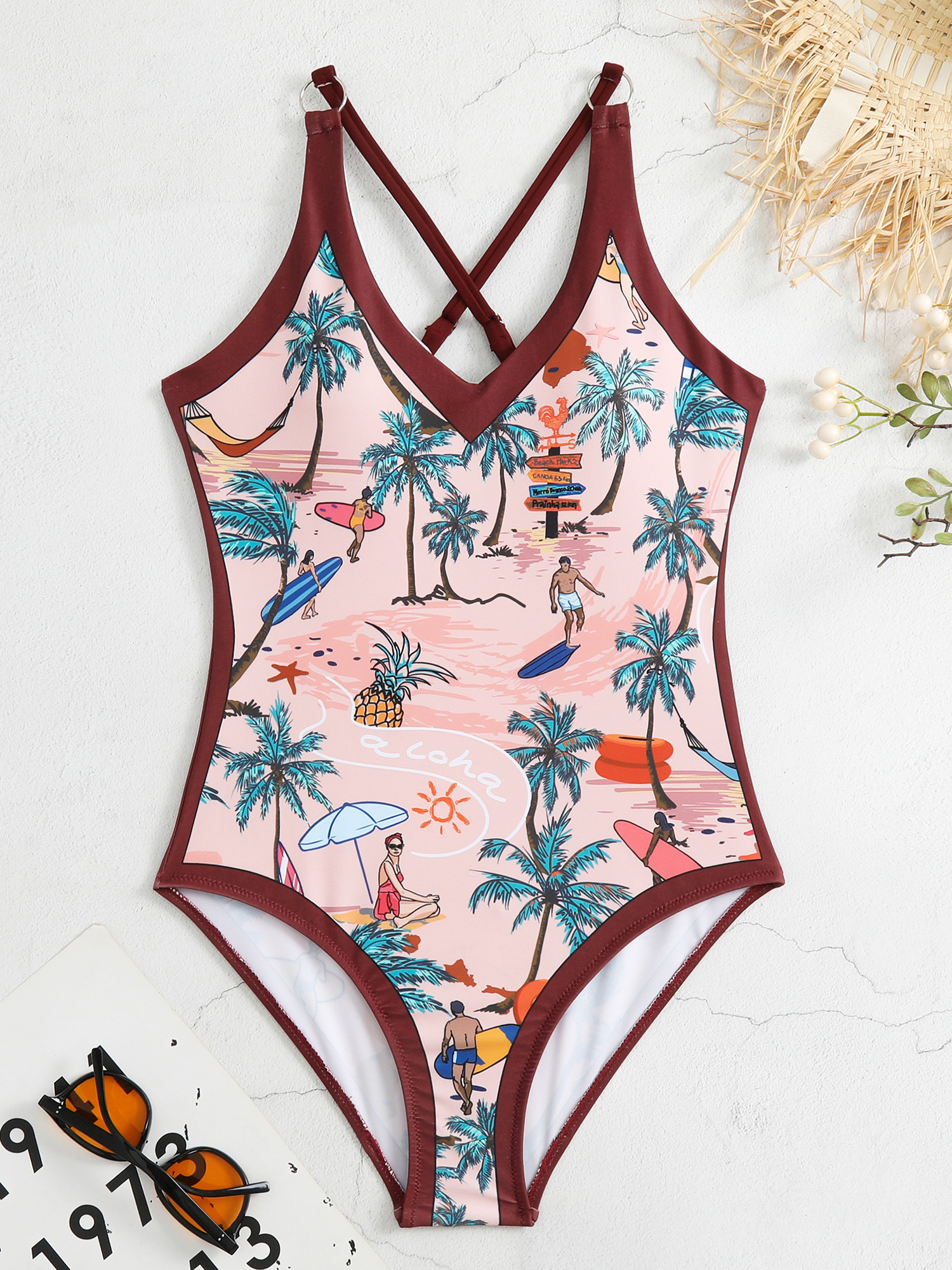 Summer Surf V-Neck One-piece Swimsuit