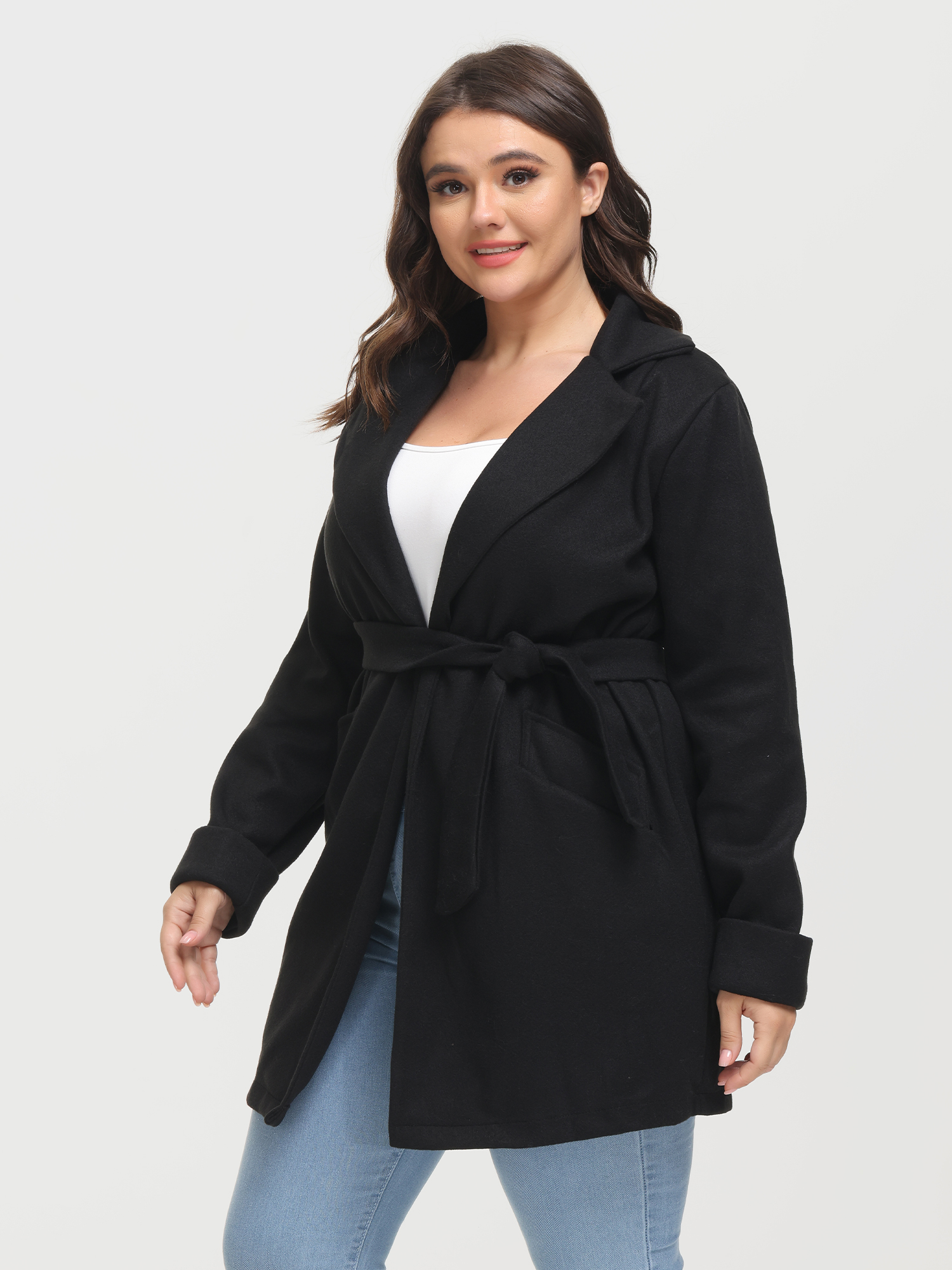 Slim Lapel Waistband Tweed Jacket with Pockets