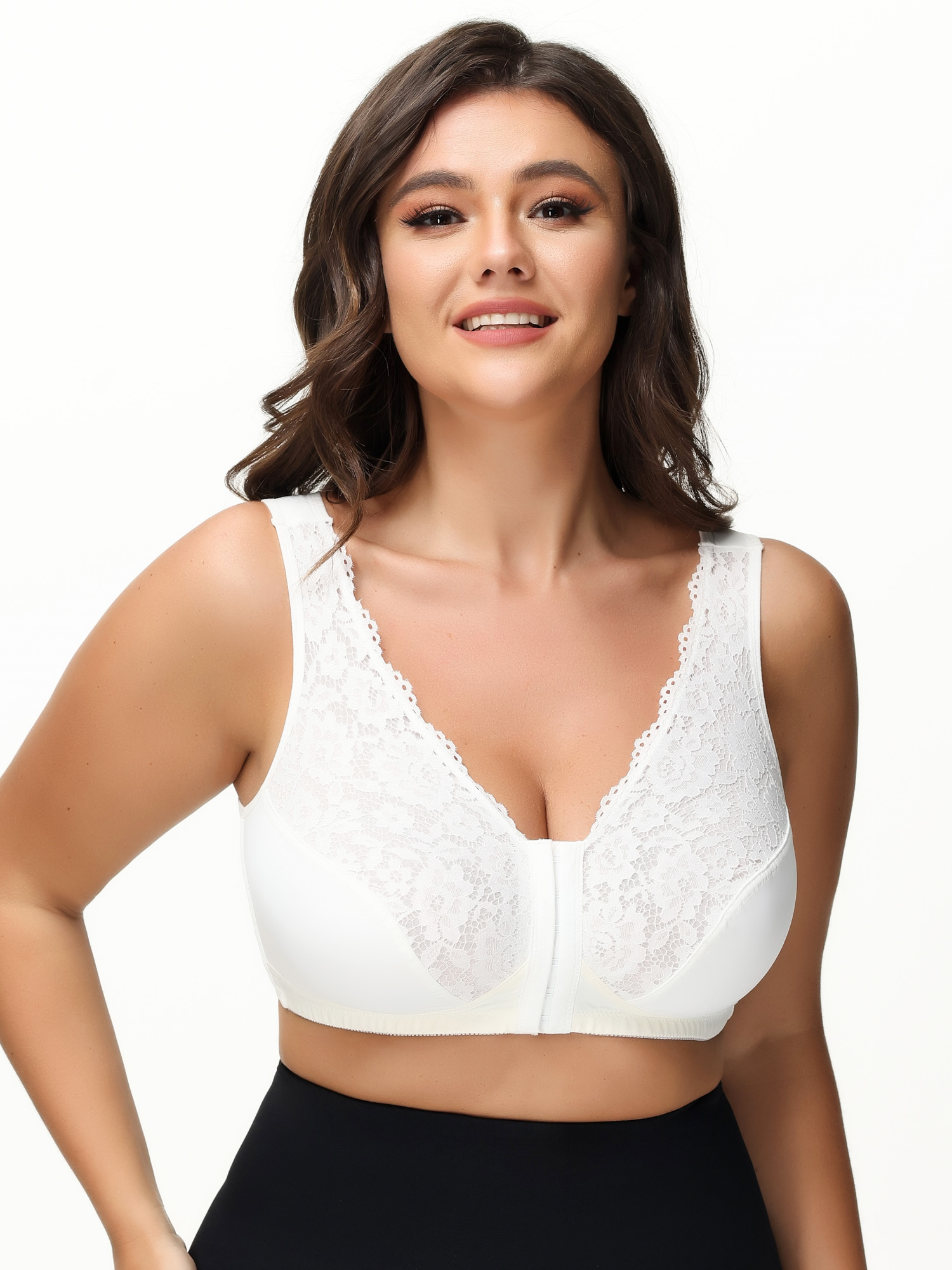 Mid Size Front Closure Rose Lace Support Bra