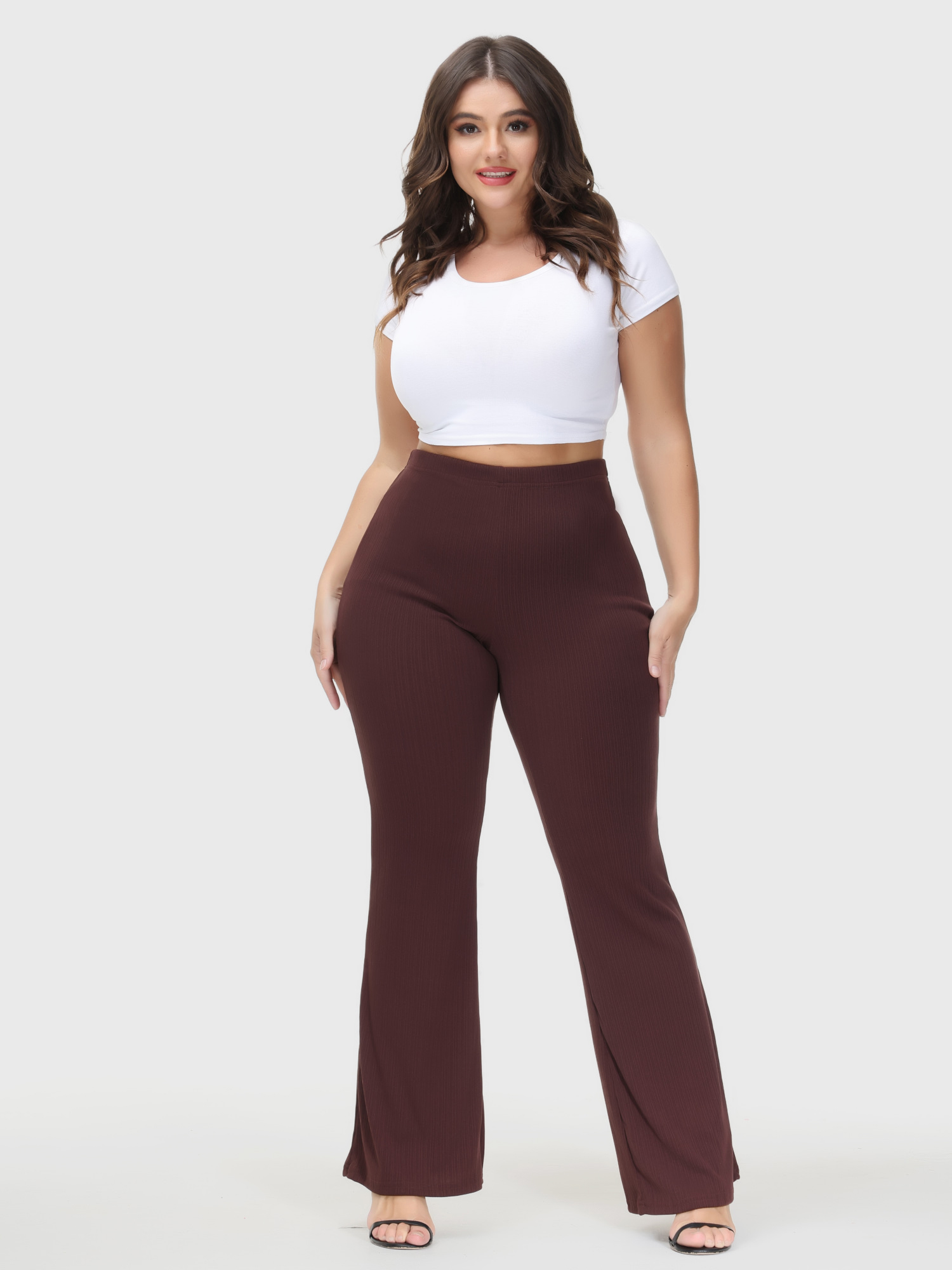 Casual High Waist Drop Flared Ribbed Pants