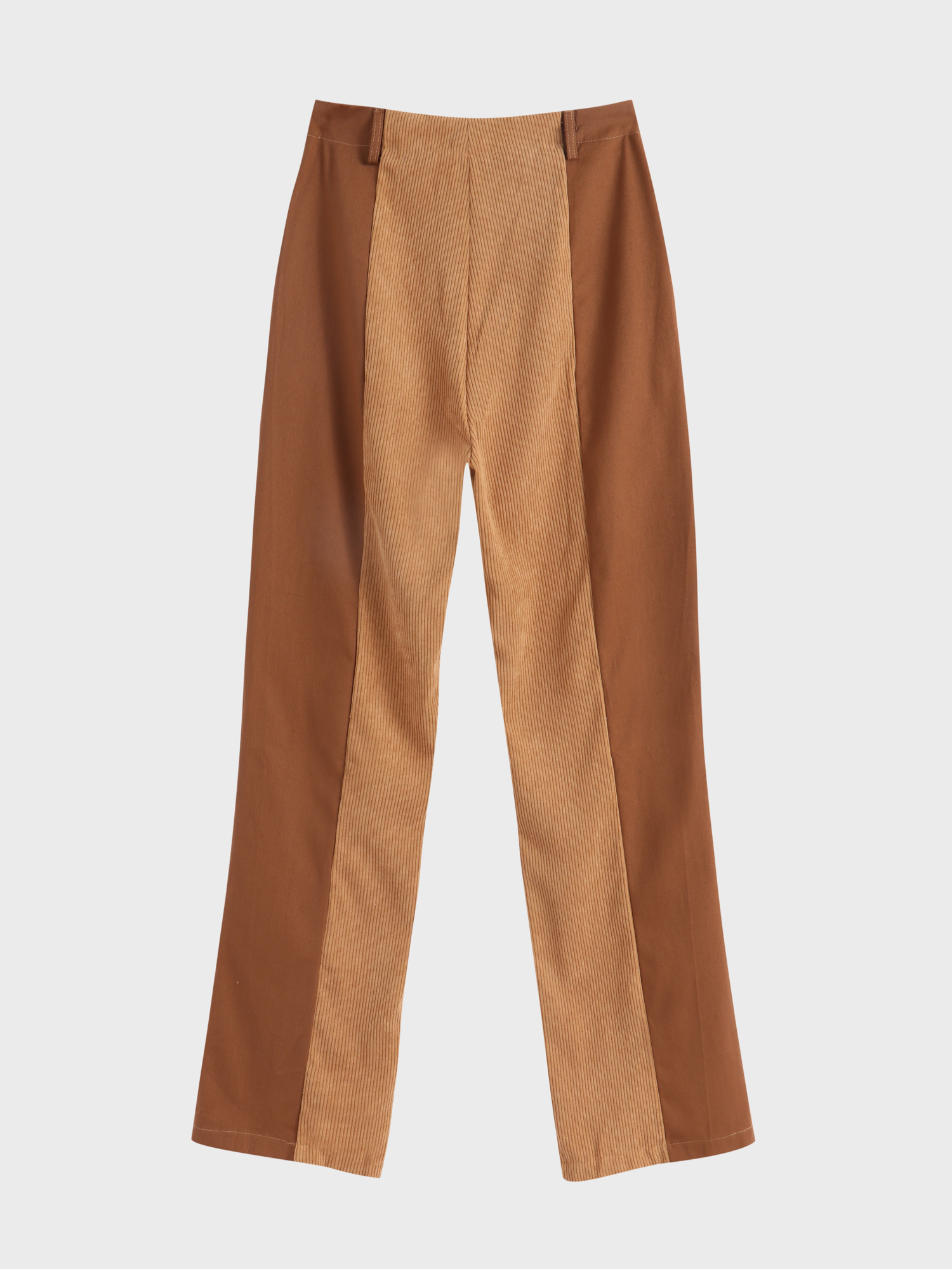 High Waist Straight Leg Colorblock Corduroy Pants with Pockets