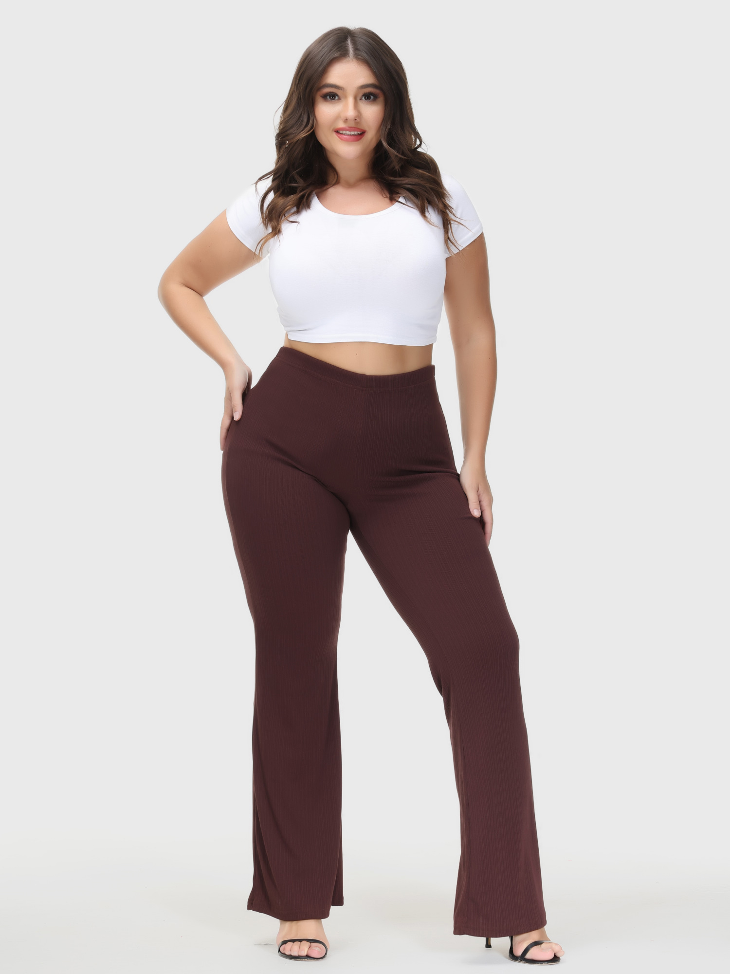 Casual High Waist Drop Flared Ribbed Pants