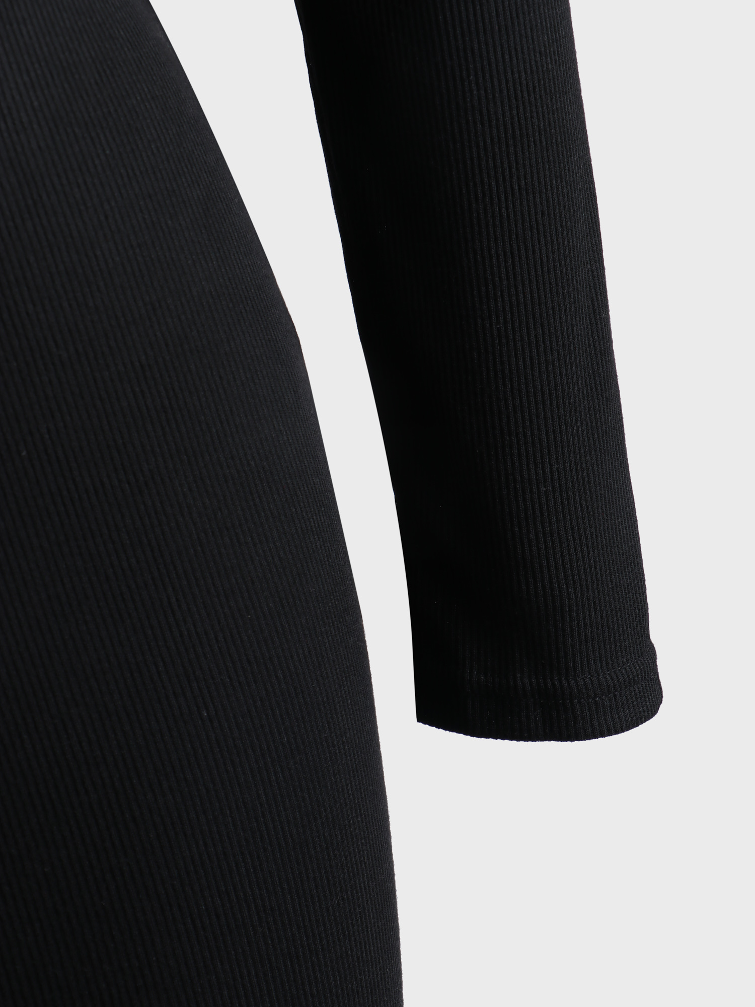 Deep-V Ribbed Knitted Long Sleeve Dress