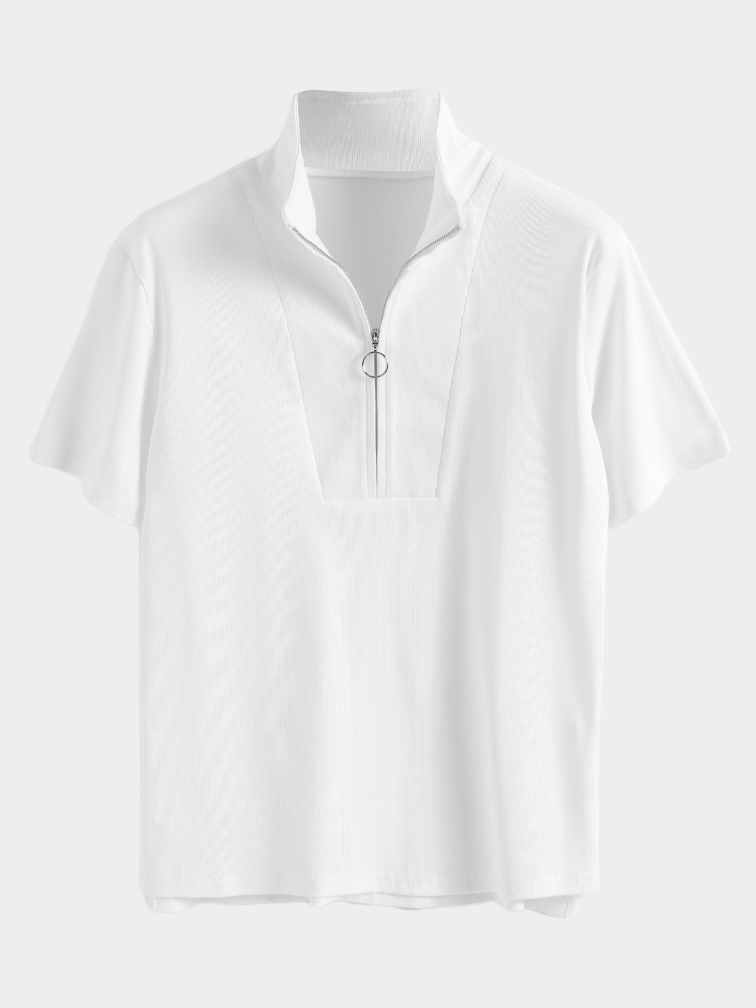 Ribbed Half-Zip Top with Side Split