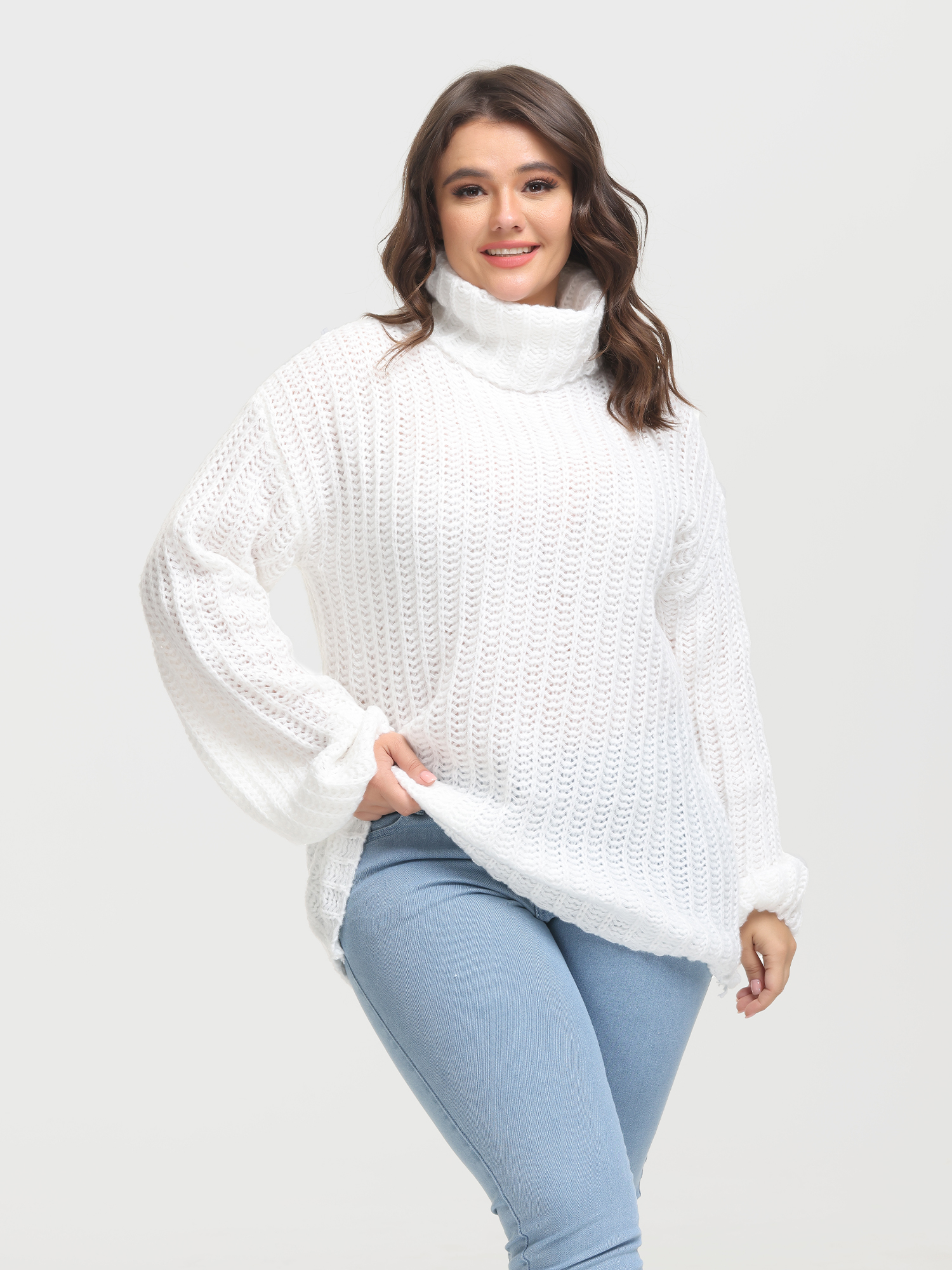 Puffy Turtleneck Long Sleeve Knit Pullover Sweater