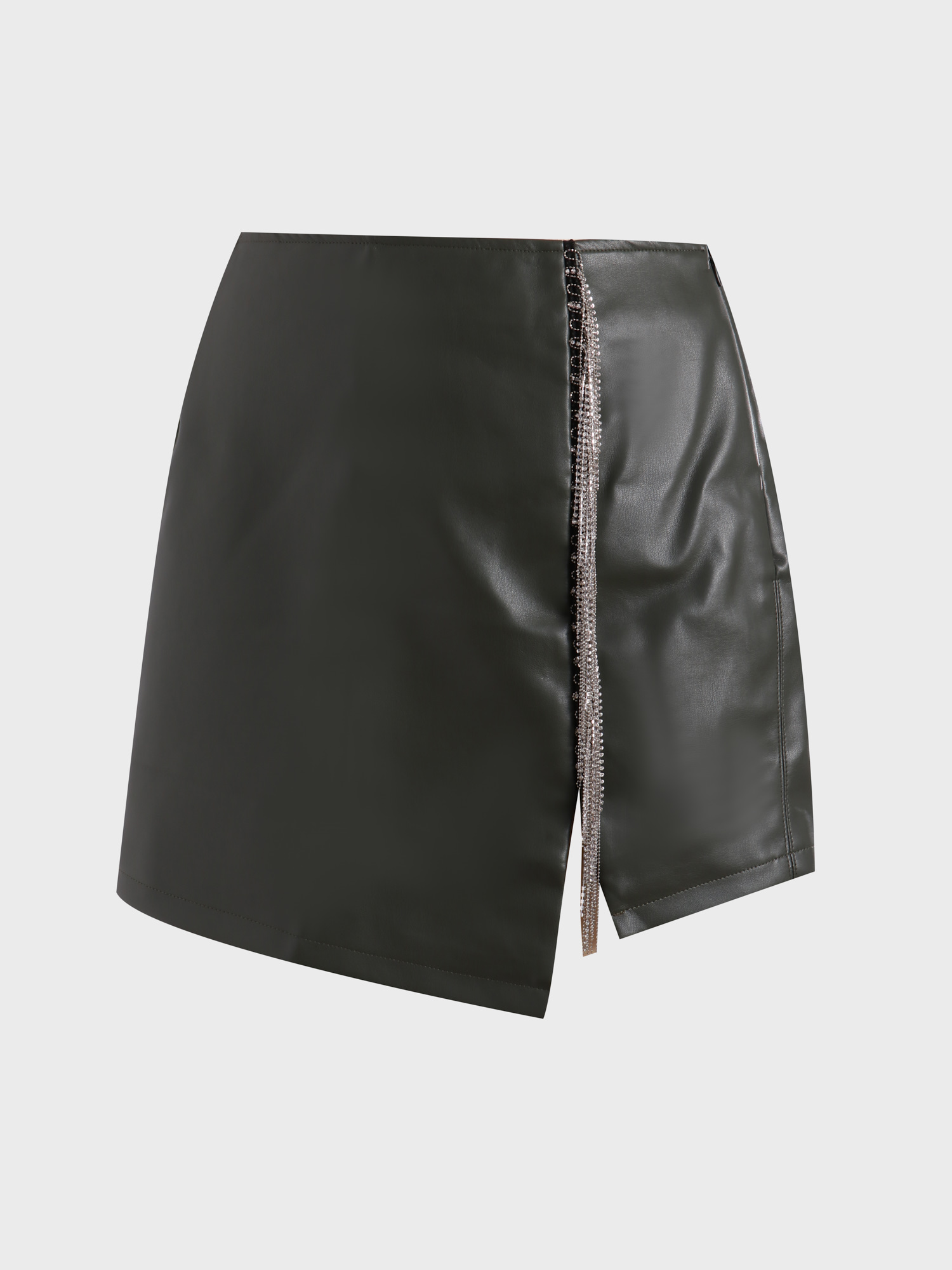 Fringe Stretch Leather Skirt with Side Split
