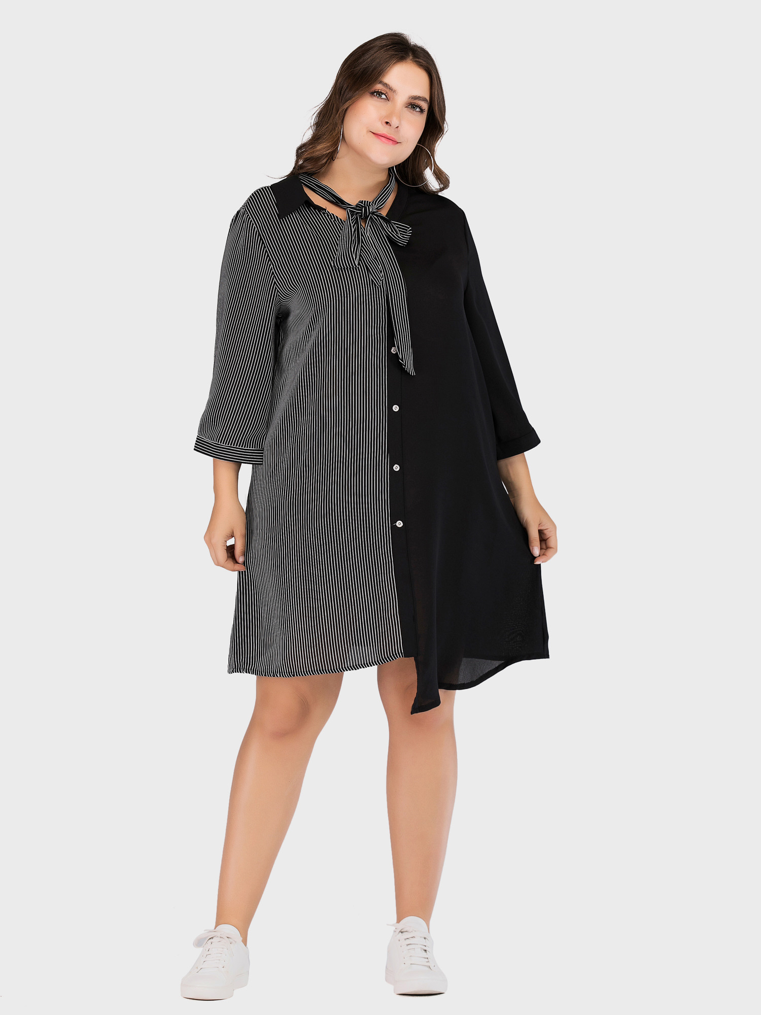 Irregular Middle-Length Sleeves Dress with Lace-Up