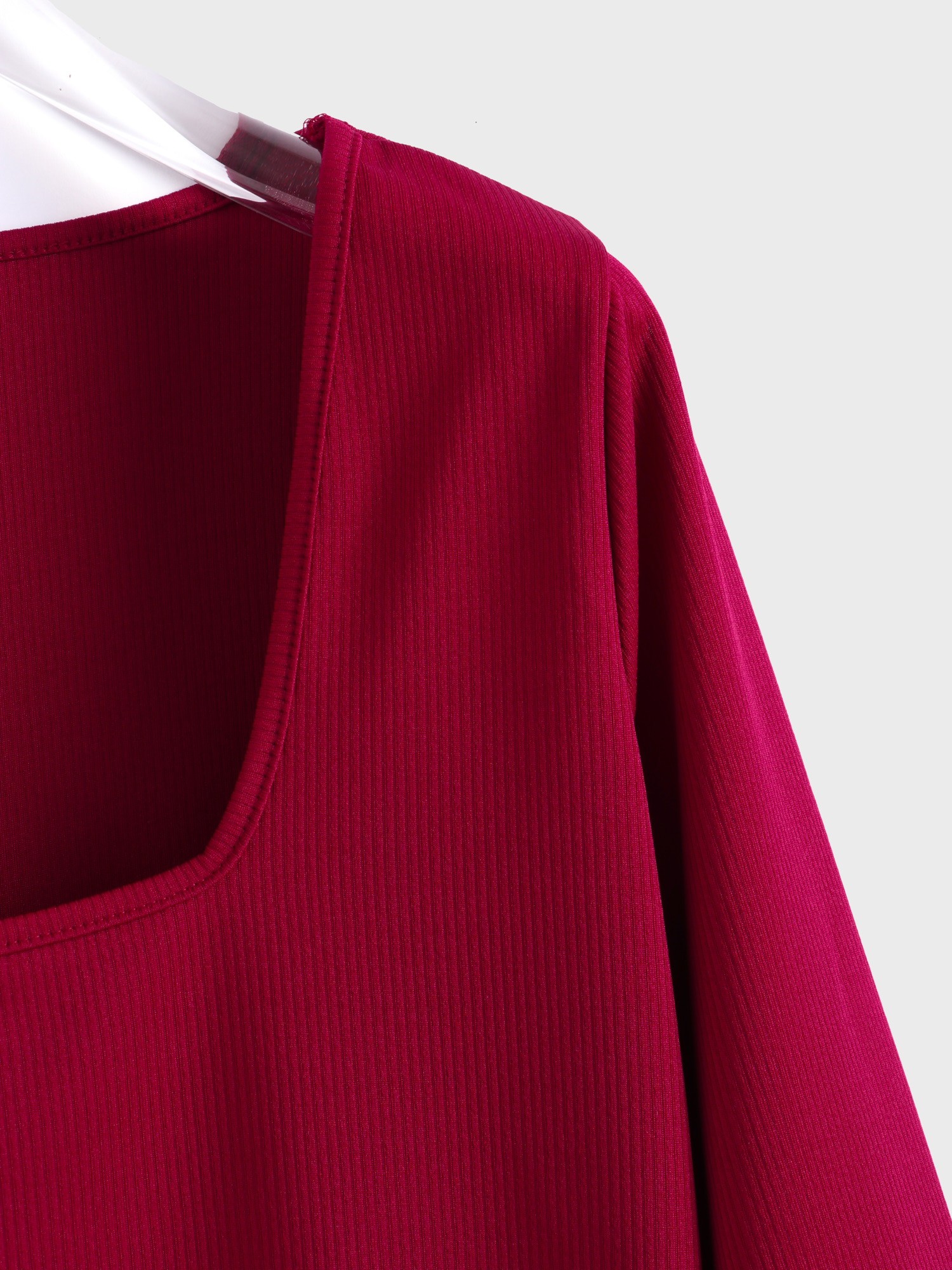  Ribbed Square Neck Chic Dress