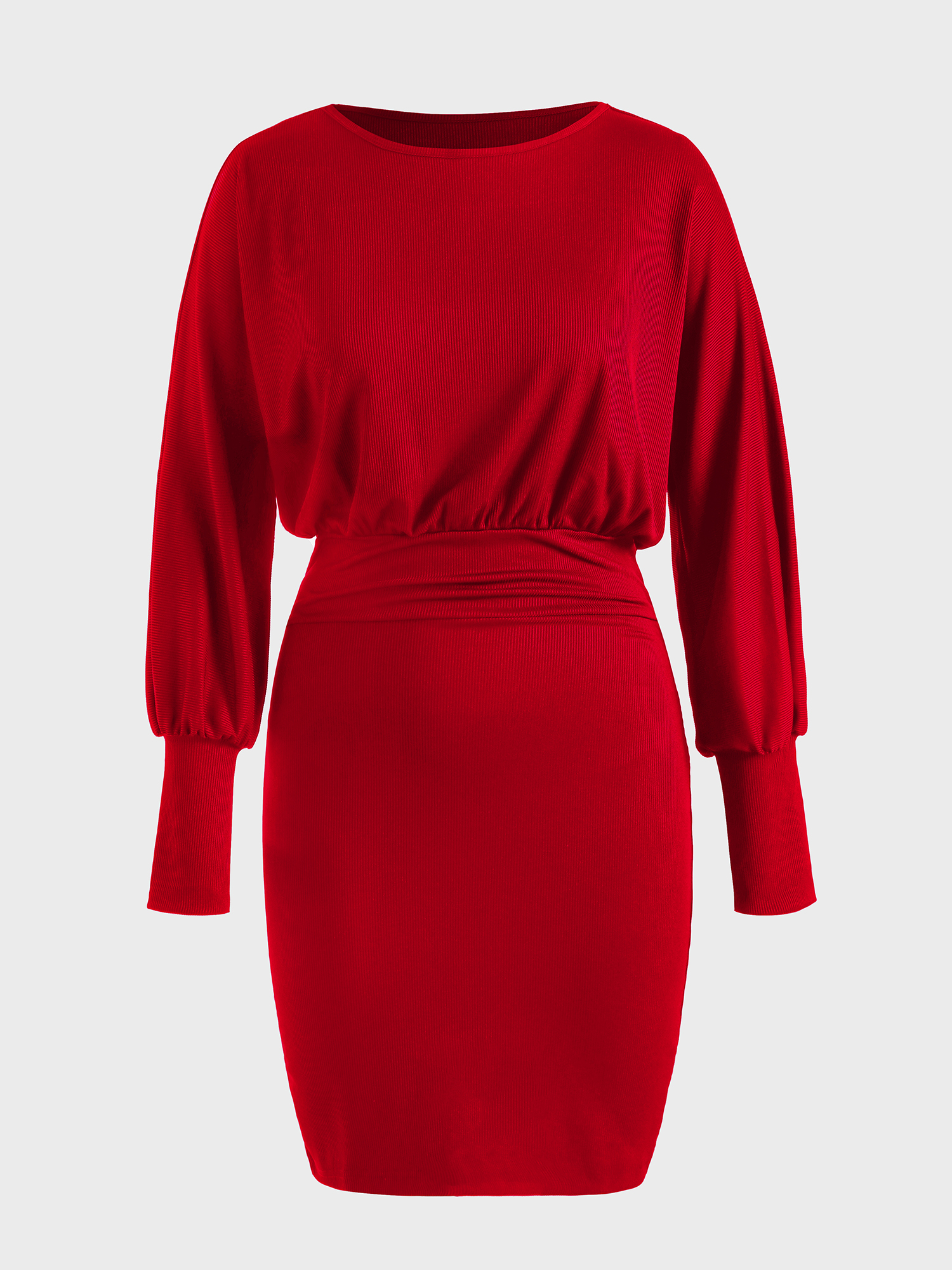 Slim Fit Ribbed Batwing Sleeve Dress