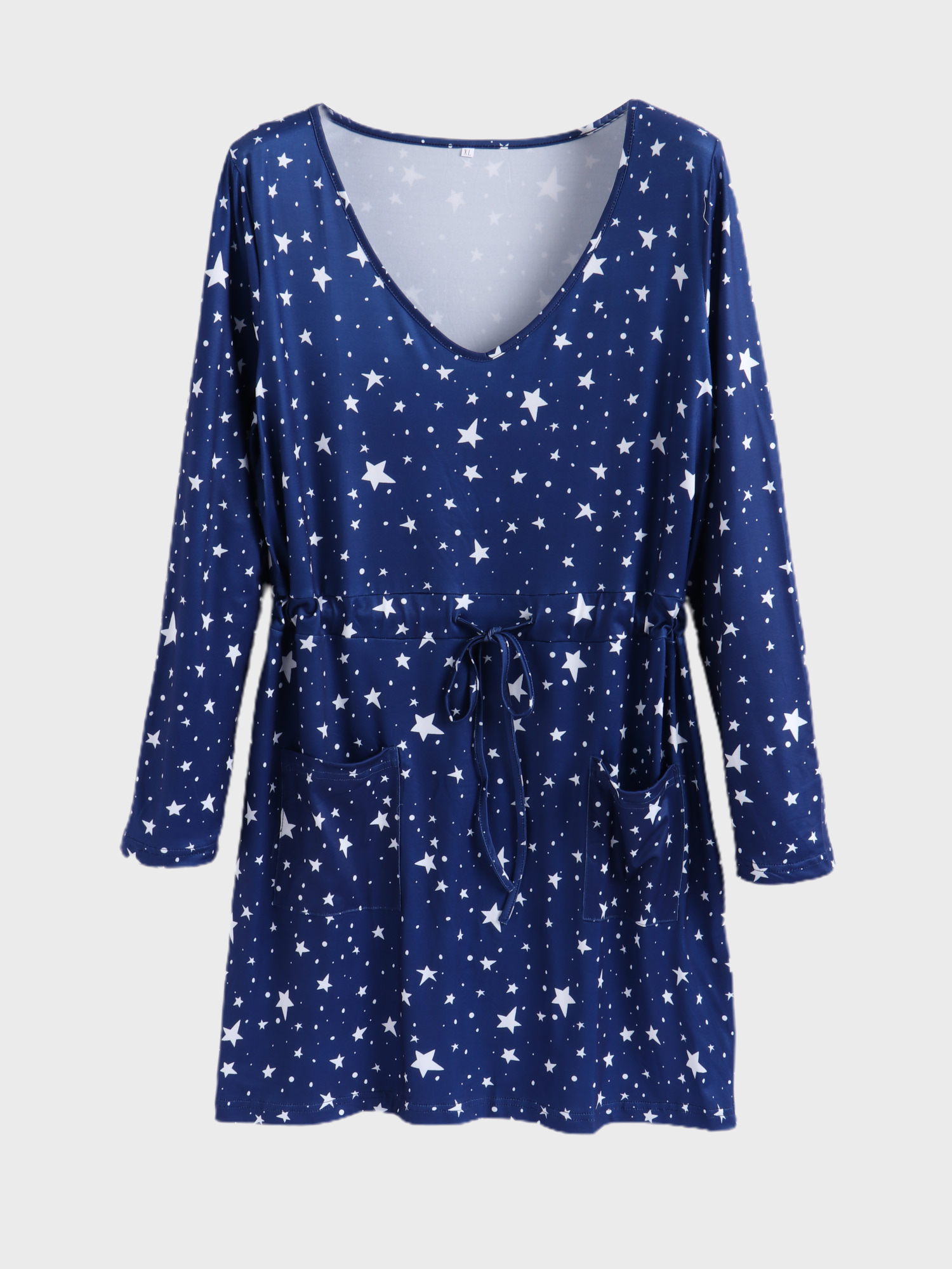 V-Neck Printed Tie Dress with Pockets