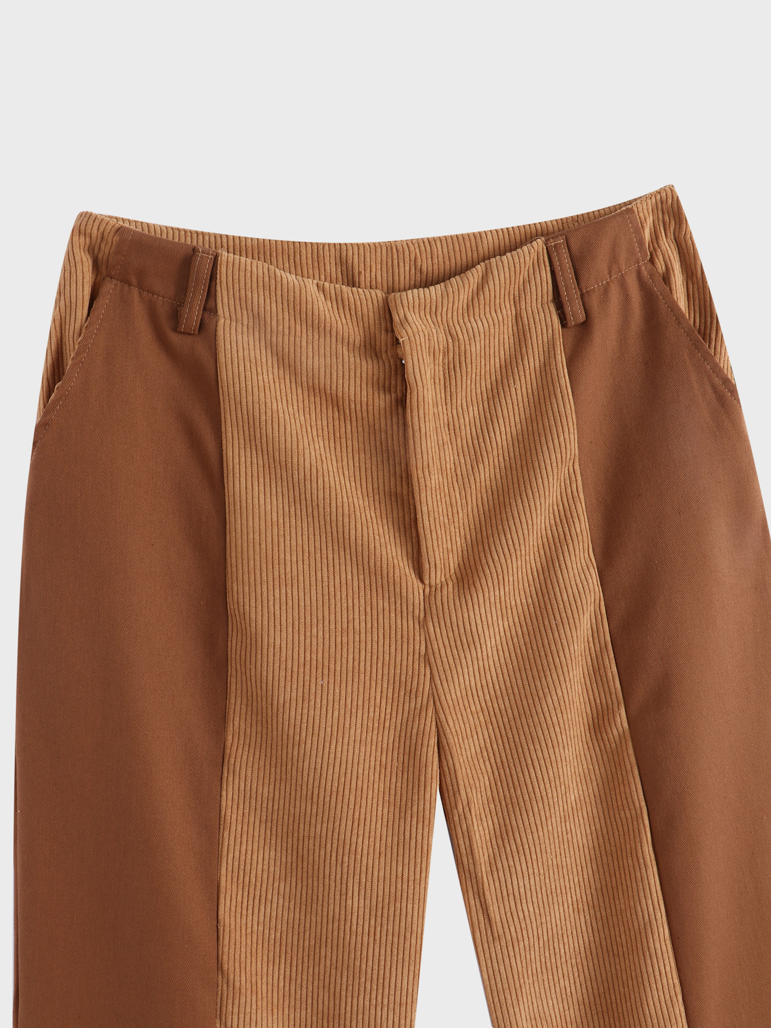 High Waist Straight Leg Colorblock Corduroy Pants with Pockets