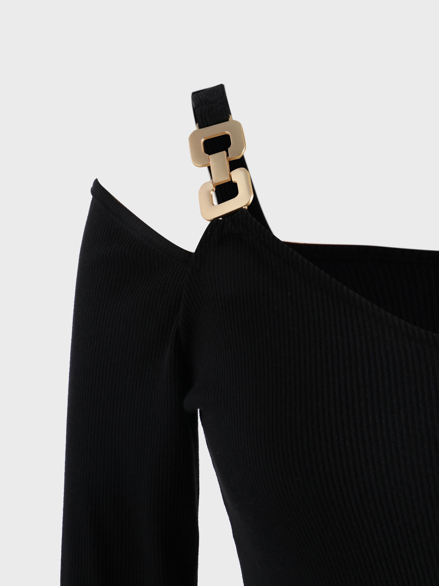 Deep-V Ribbed Knitted Long Sleeve Dress