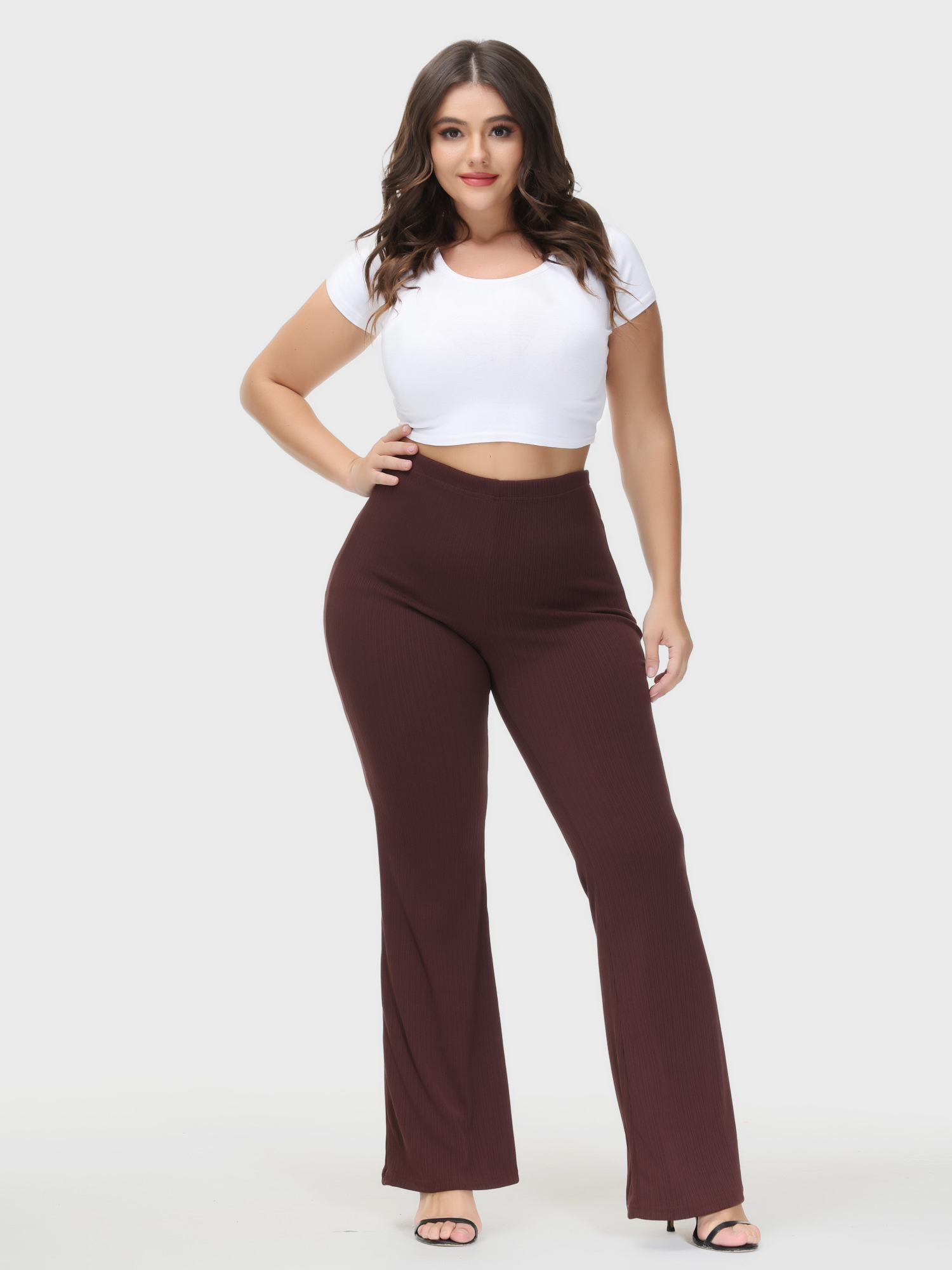 Casual High Waist Drop Flared Ribbed Pants
