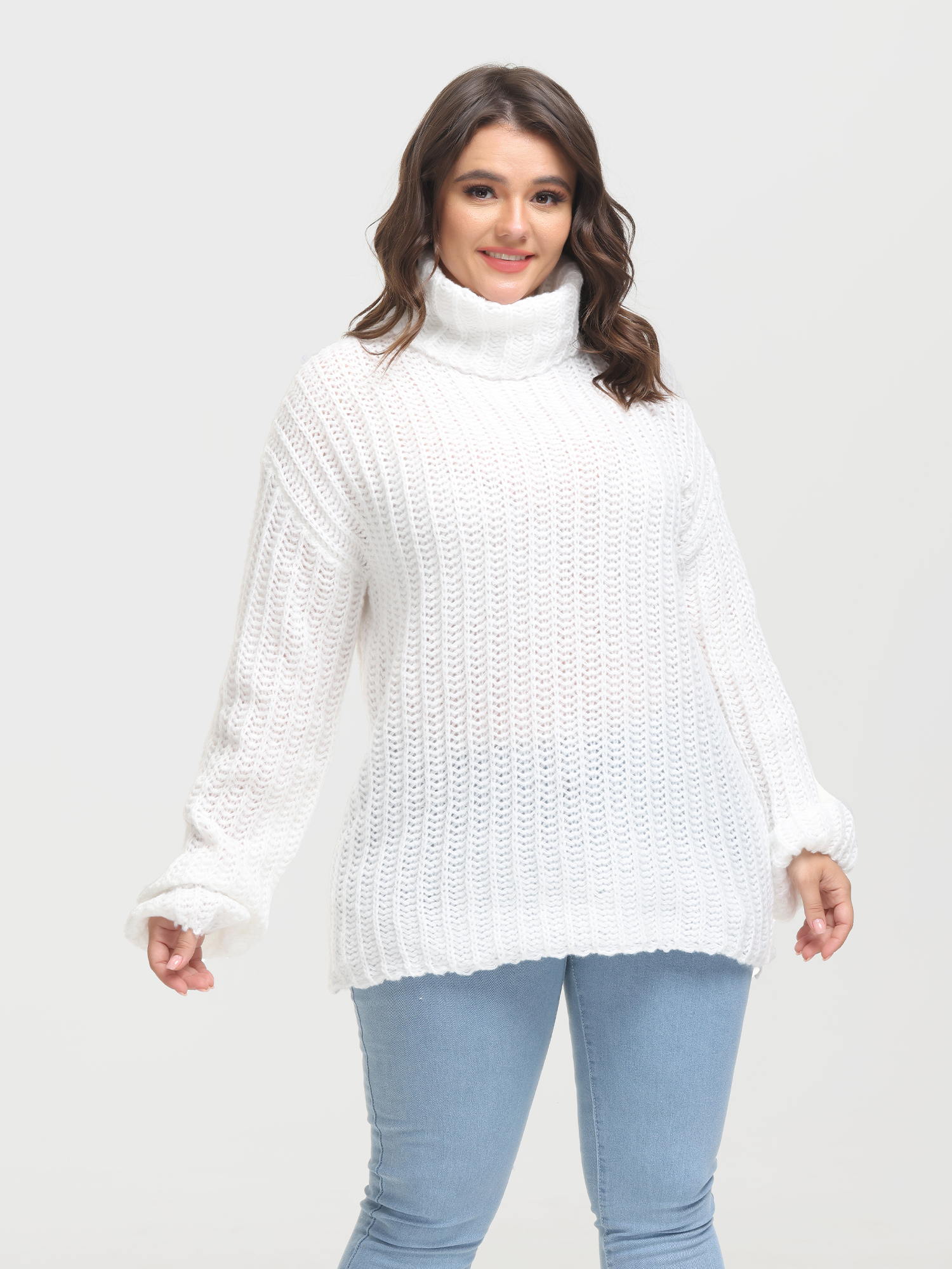 Puffy Turtleneck Long Sleeve Knit Pullover Sweater