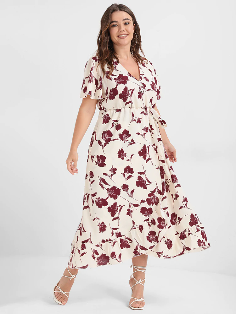 Floral Ruffle Knot Side Wrap Dress(Buy 2 Free Shipping)