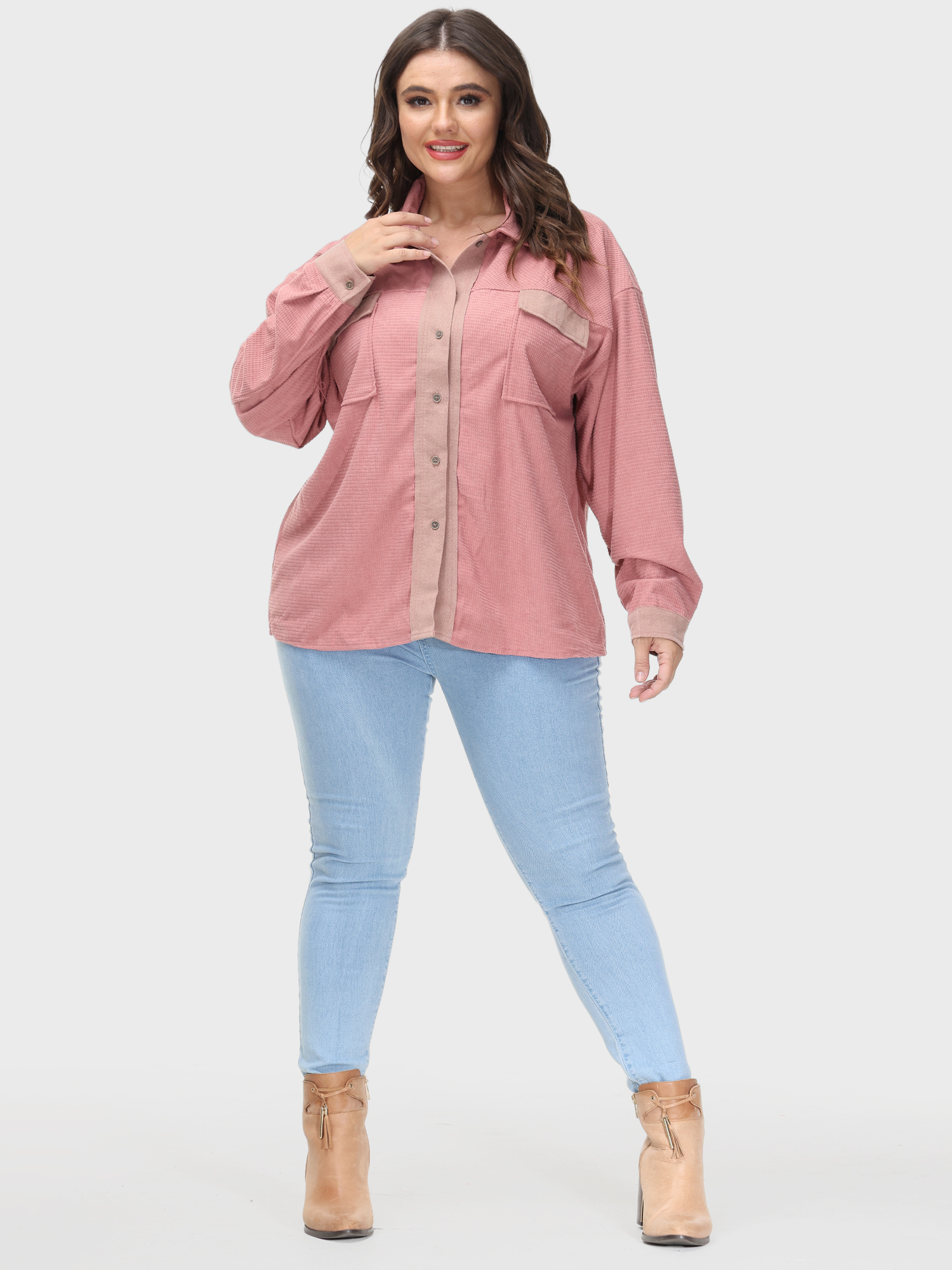 Lapel Button Down Long Sleeve Shacket