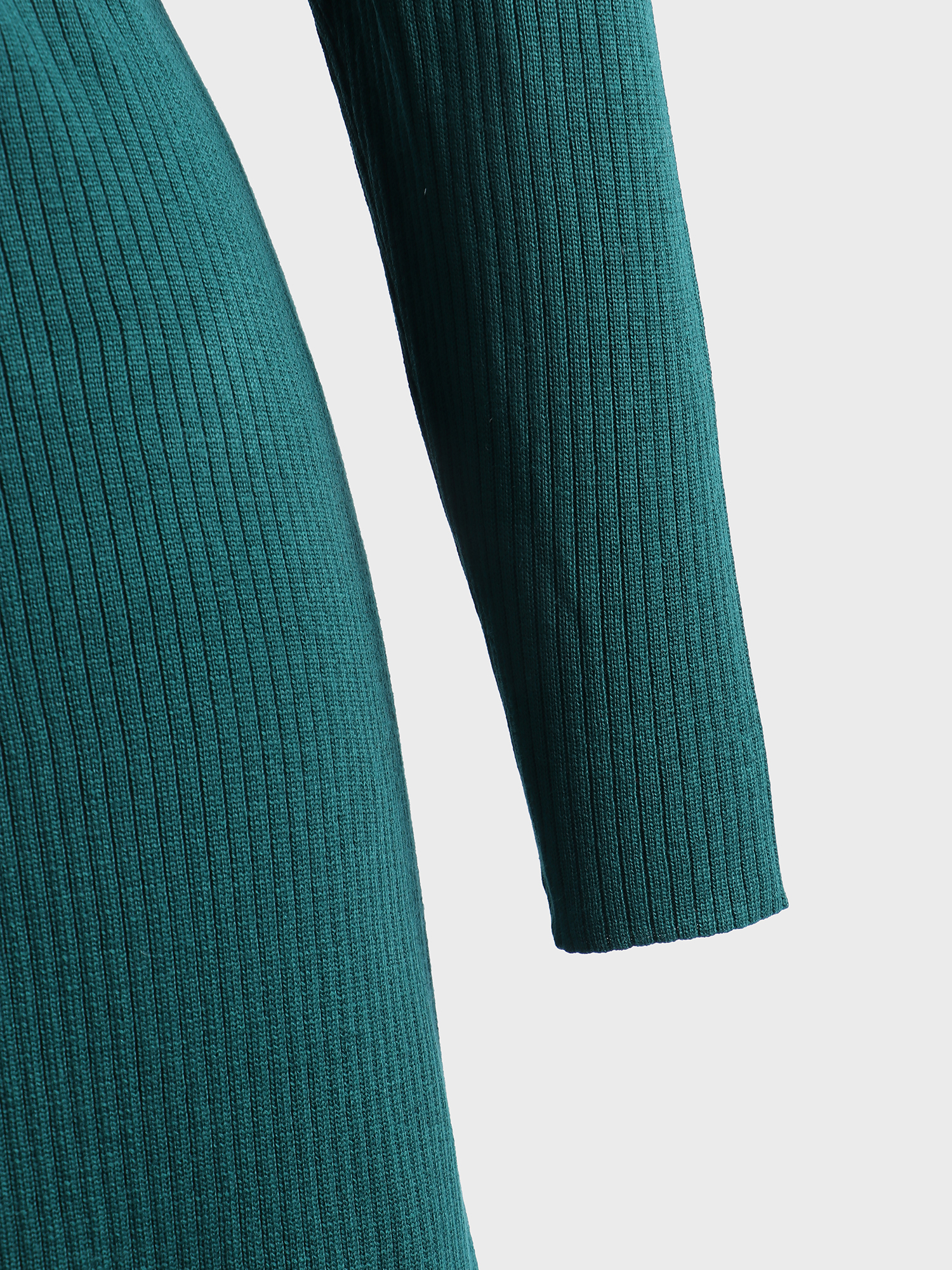 Slim Puff-Sleeve Knitted Midi Dress with Belt