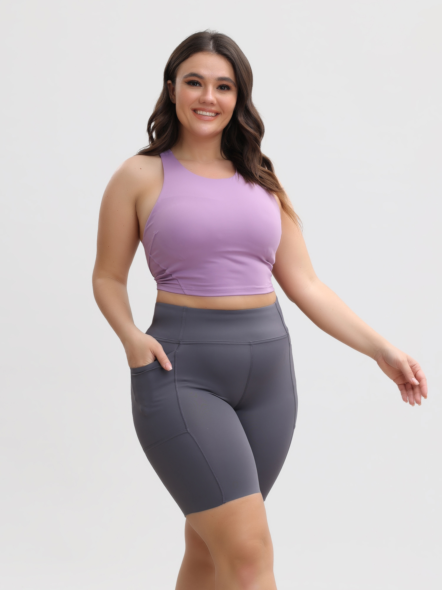 High-Waisted Nude Sports Shorts with Pockets