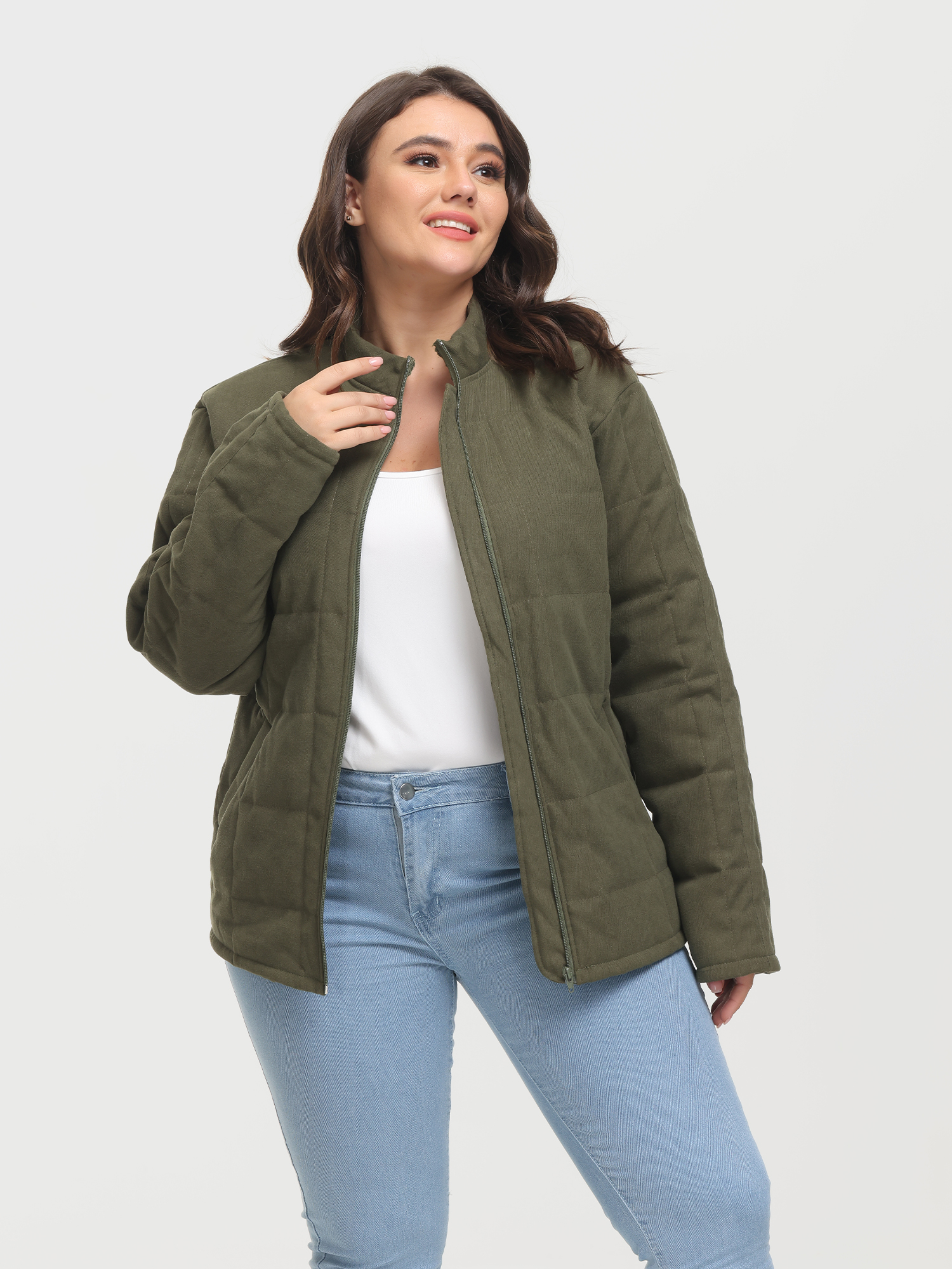 Zip-Up Long Sleeve Quilt Jacket with Pockets