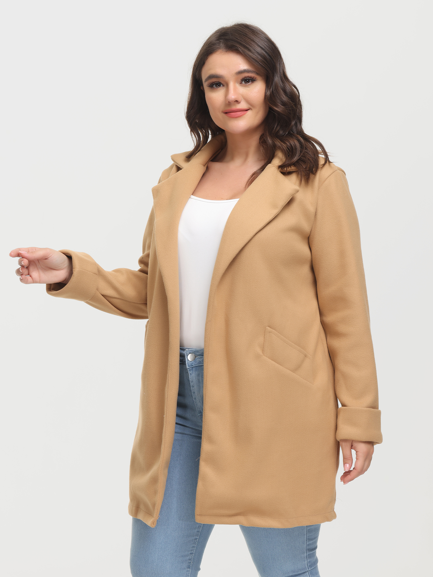 Slim Lapel Waistband Tweed Jacket with Pockets