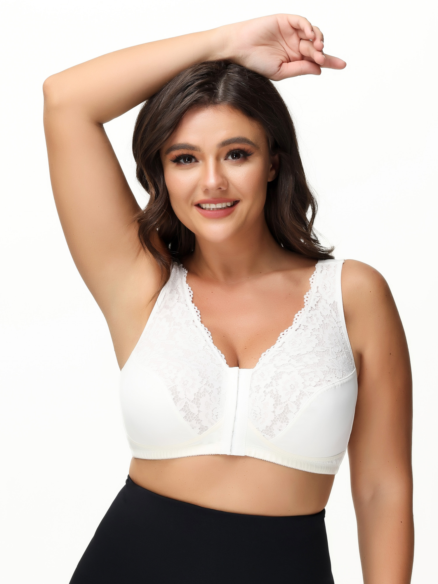 Mid Size Front Closure Rose Lace Support Bra
