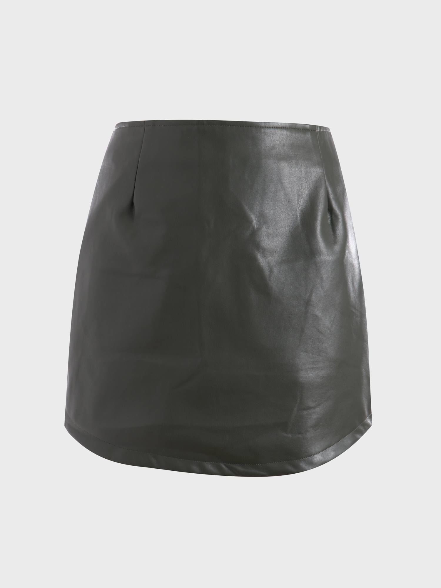 Stretch Slim Curved Leather Skirt