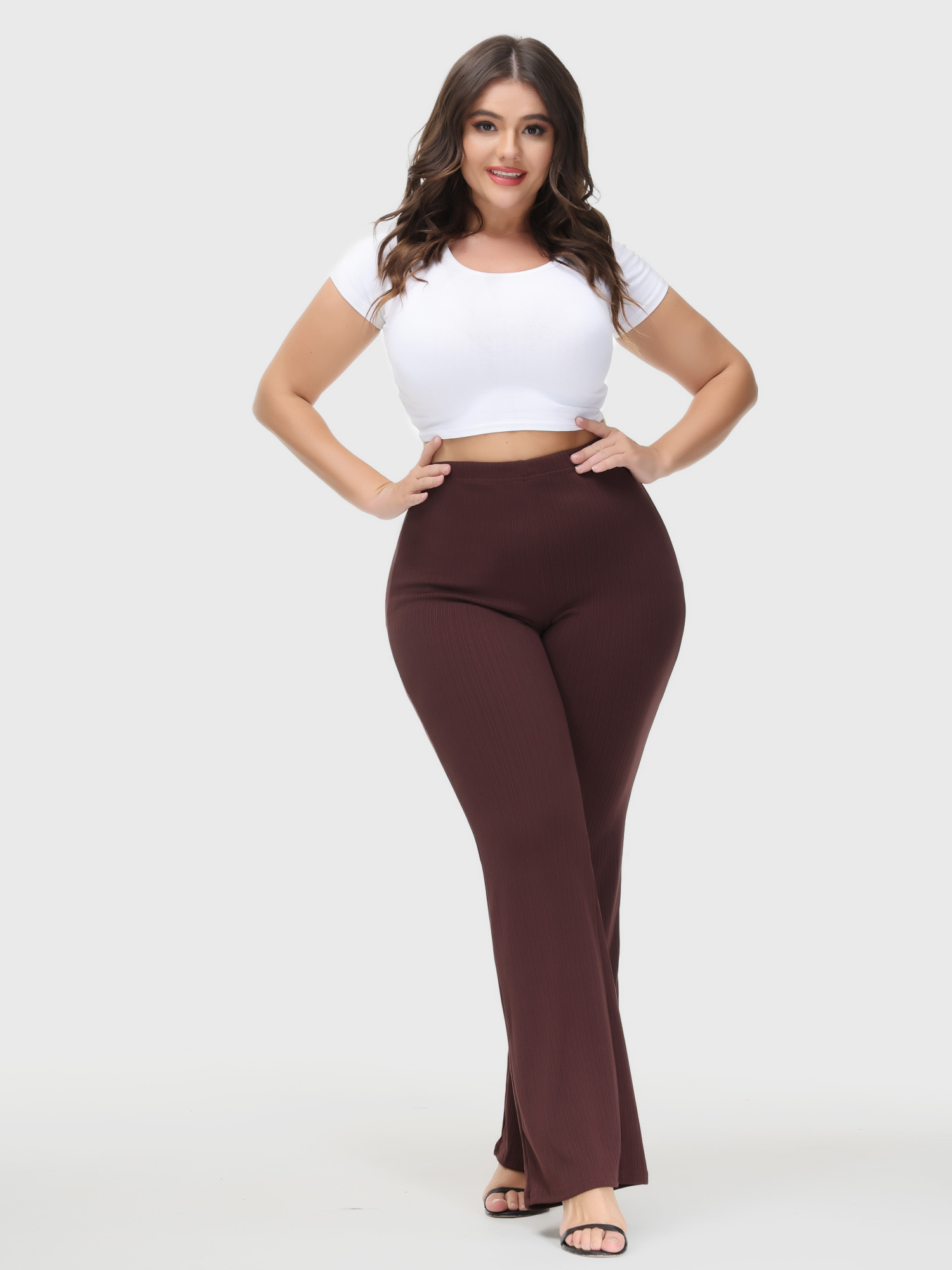 Casual High Waist Drop Flared Ribbed Pants