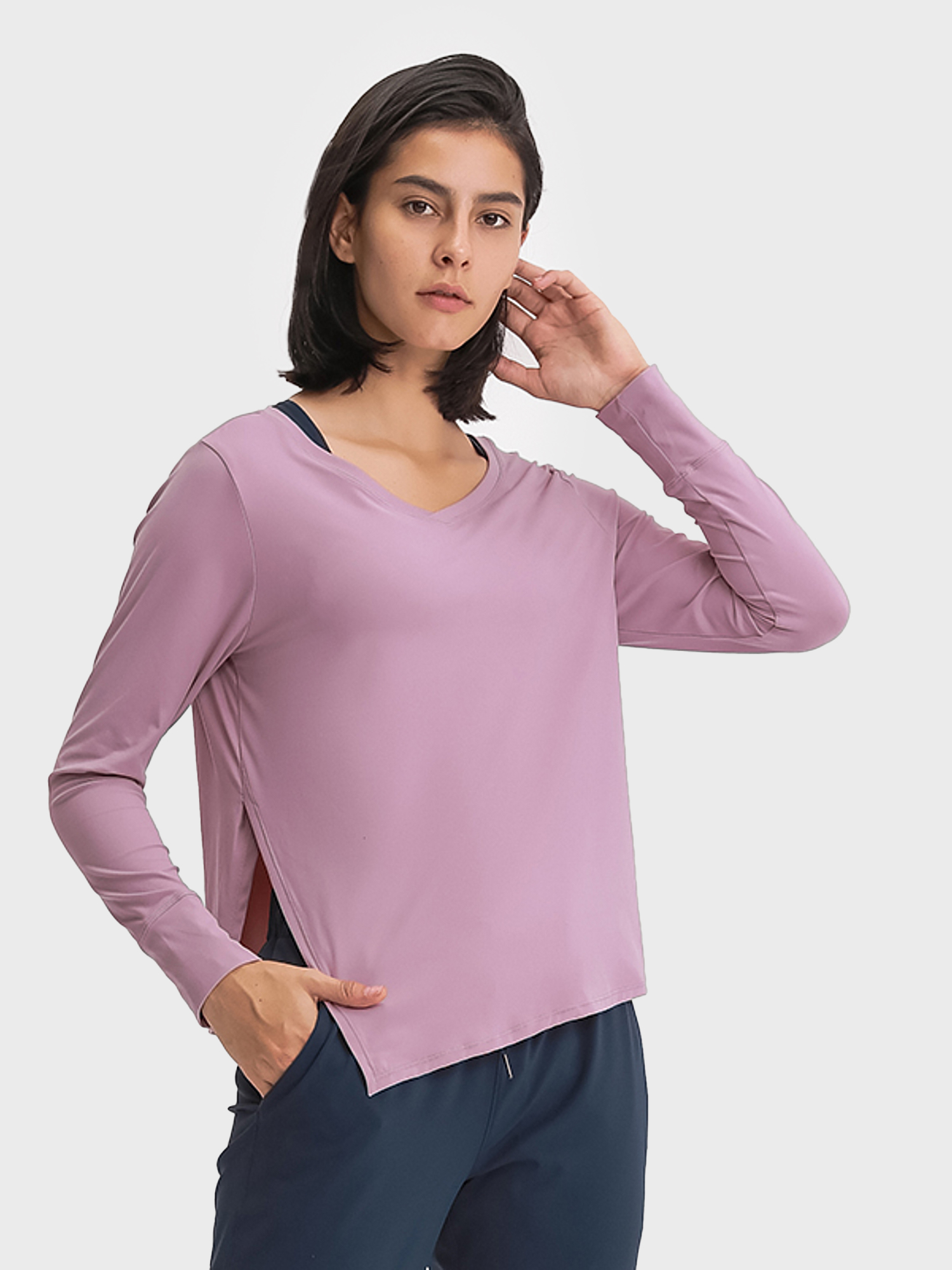 Casual Slit Long Sleeve Sports Yoga Top