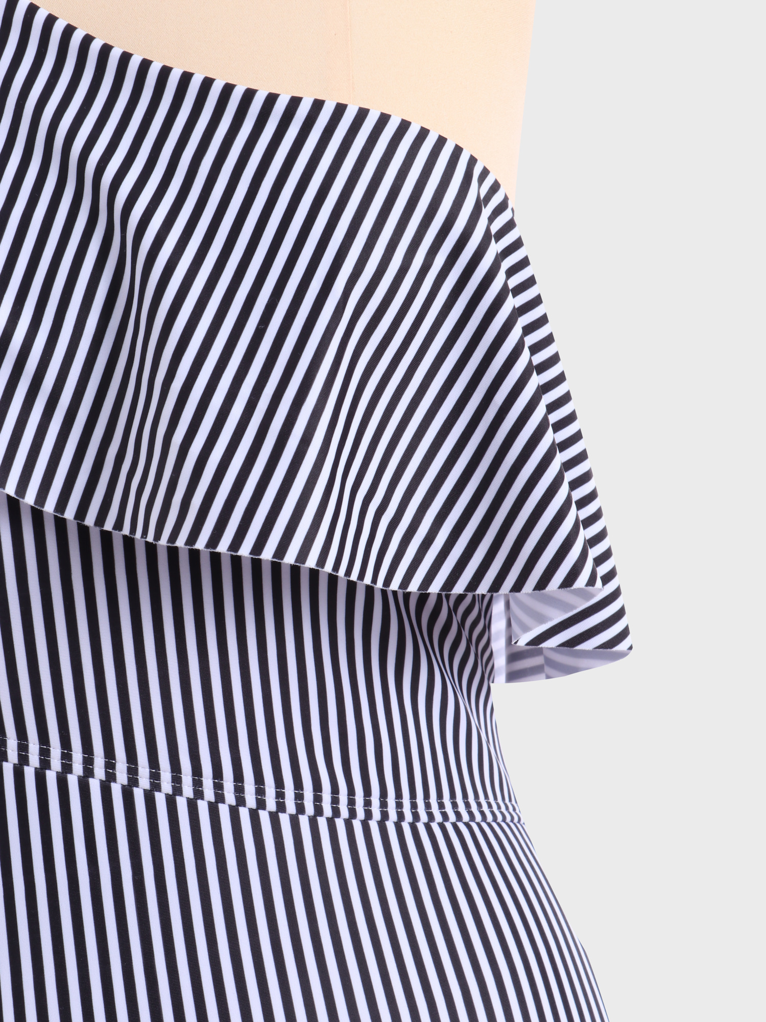 Enticing Pinstripe Asymmetry One-Piece Swimsuit