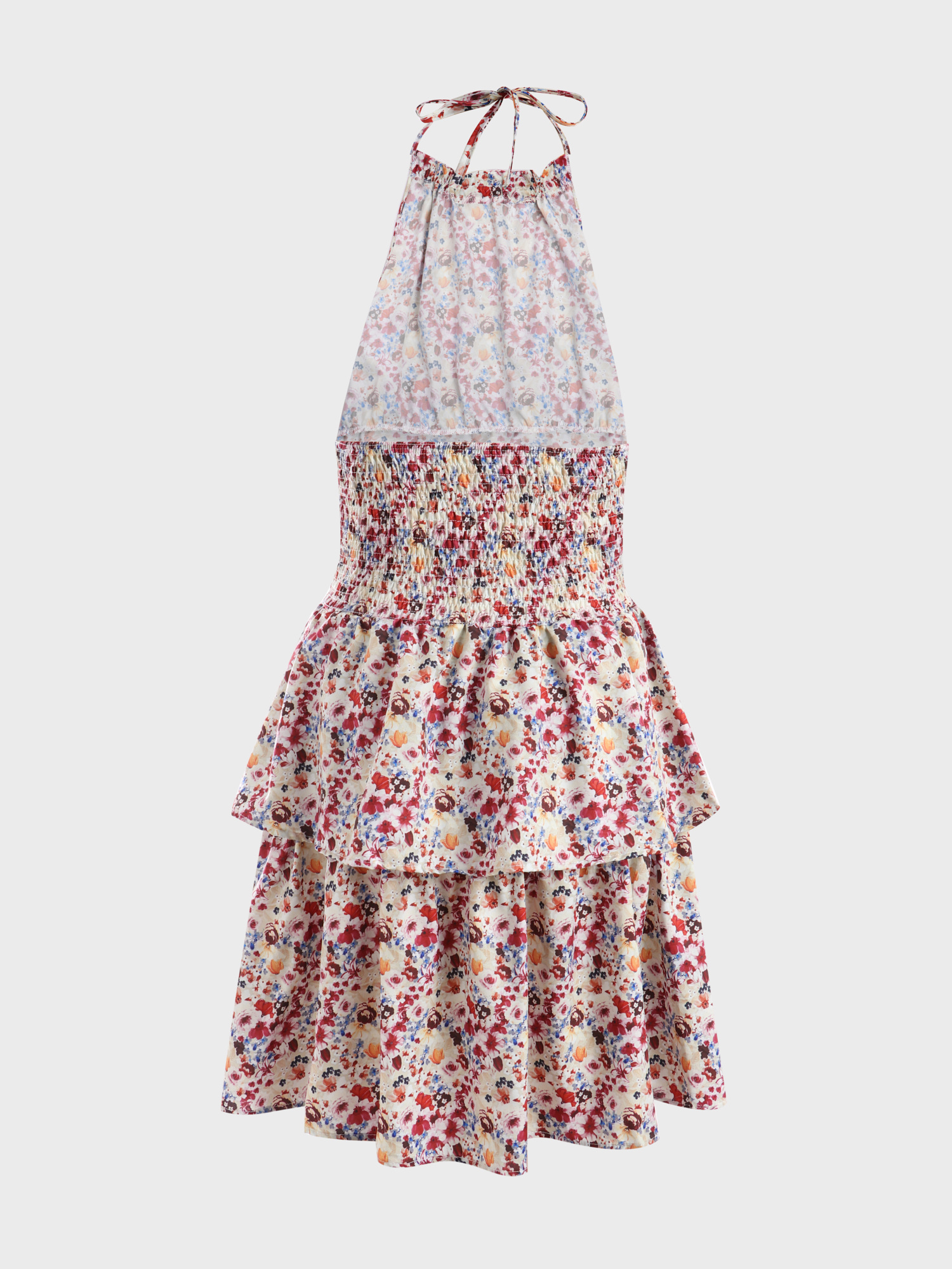 Alluring Floral Print Tiered Halter Dress